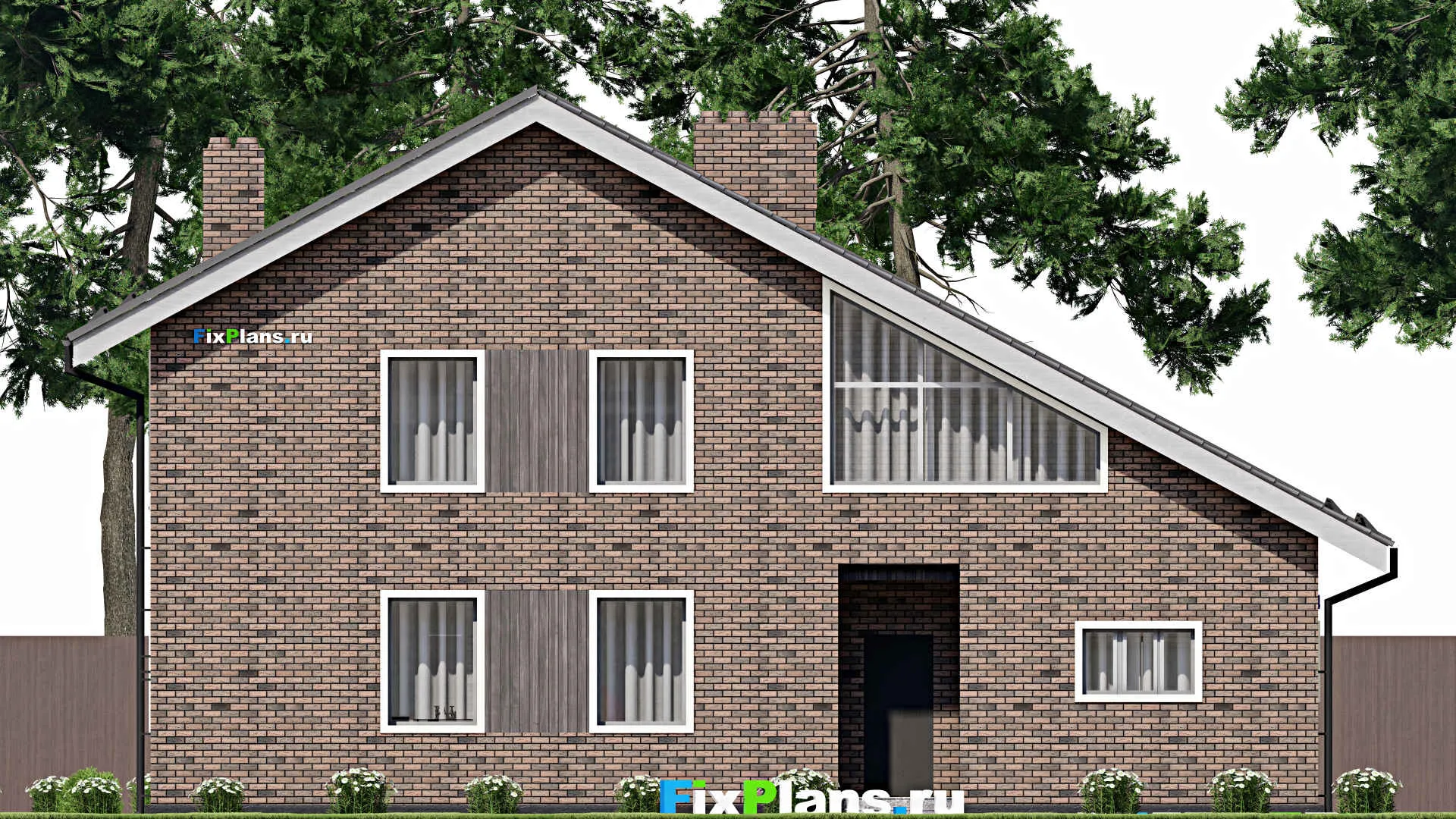 F-5165 - Проект дома с мансардой 9 на 16, площадью 190 м² с террасой, гаражом на 1 машину и 4 спальнями