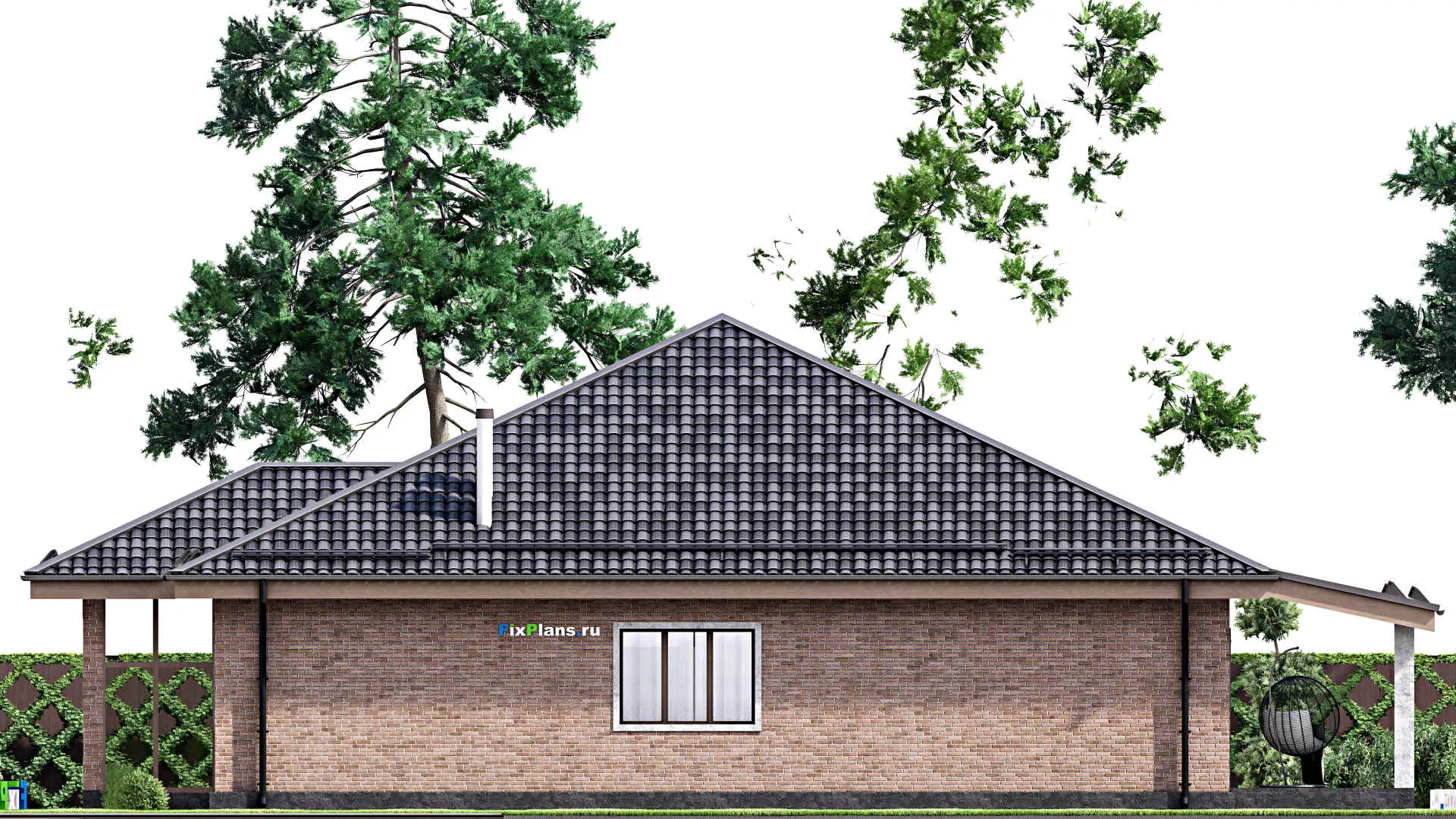 F-13526 - План одноэтажного дома 16 на 21, площадью 250 м² с террасой и 4 спальнями