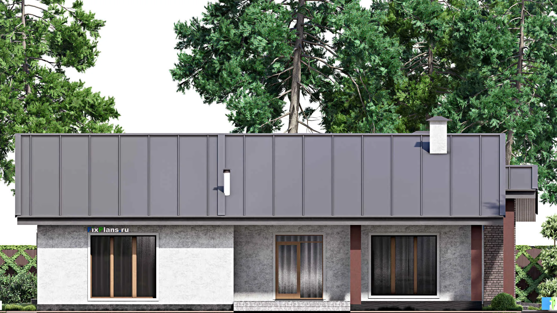 F-13283 - Проект одноэтажного дома 15 на 18, площадью 220 м² с террасой, гаражом на 1 машину и 3 спальнями