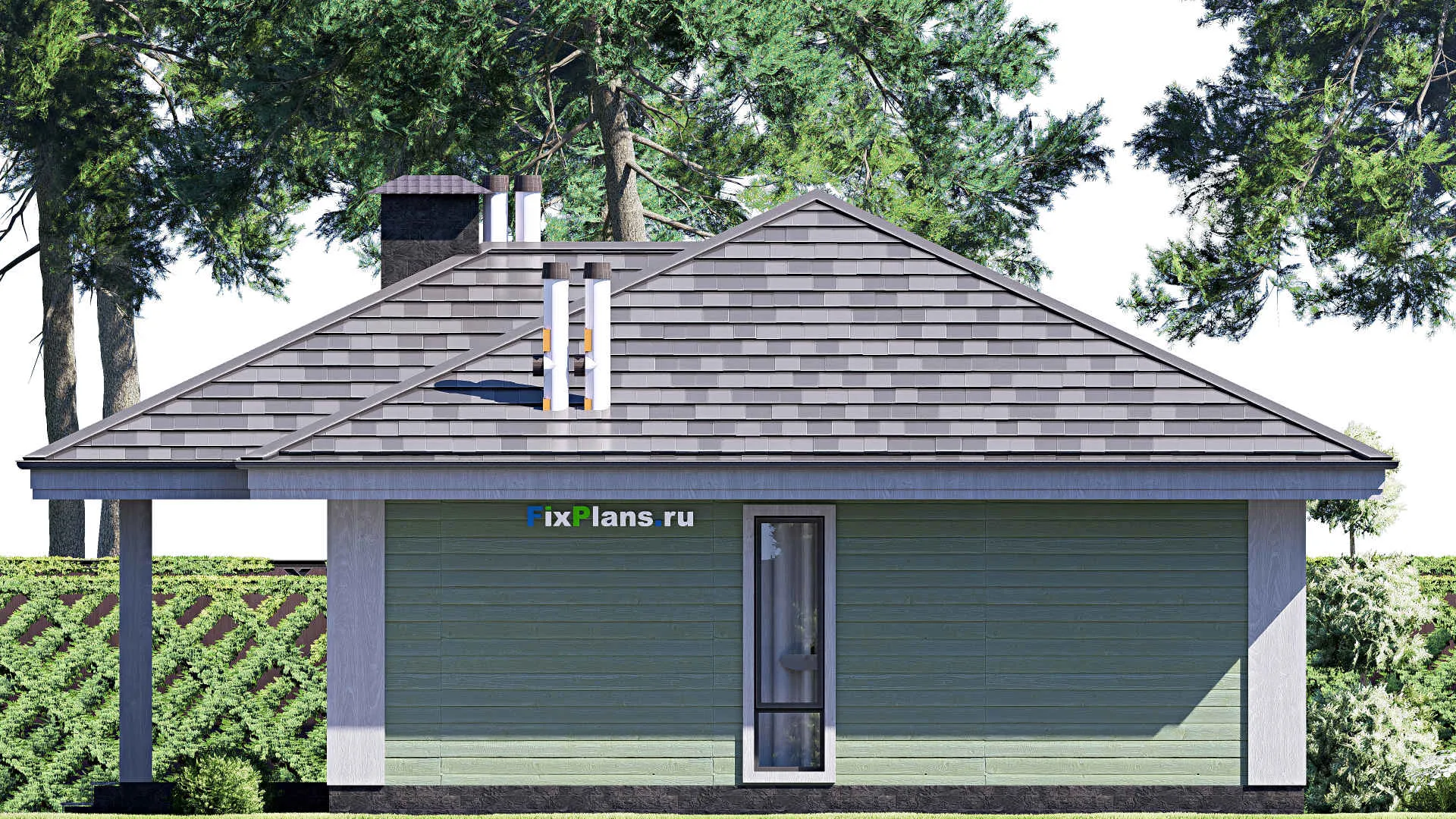 F-18053 - План одноэтажного дома 11 на 15, площадью 120 м² с террасой и 3 спальнями