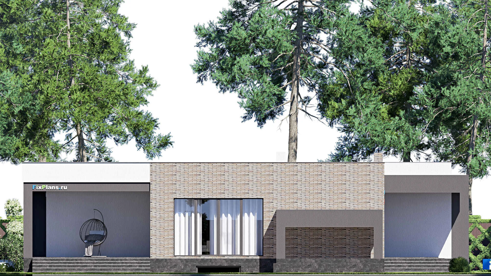 F-19061 - План одноэтажного дома 20 на 21, площадью 370 м² с террасой, цокольным этажом, гаражом на 2 машины и 3 спальнями