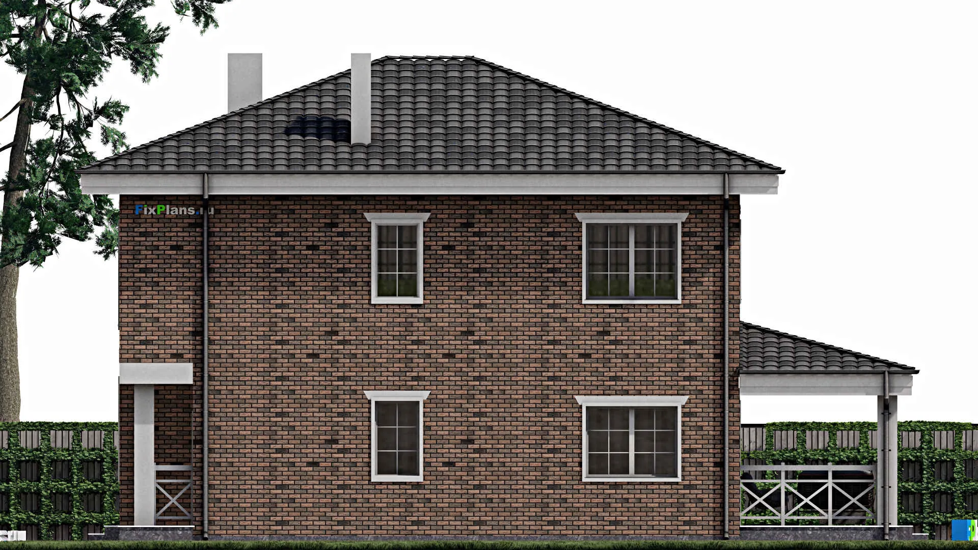 F-0800 - Проект двухэтажного дома 11 на 12, площадью 200 м² с террасой и 4 спальнями