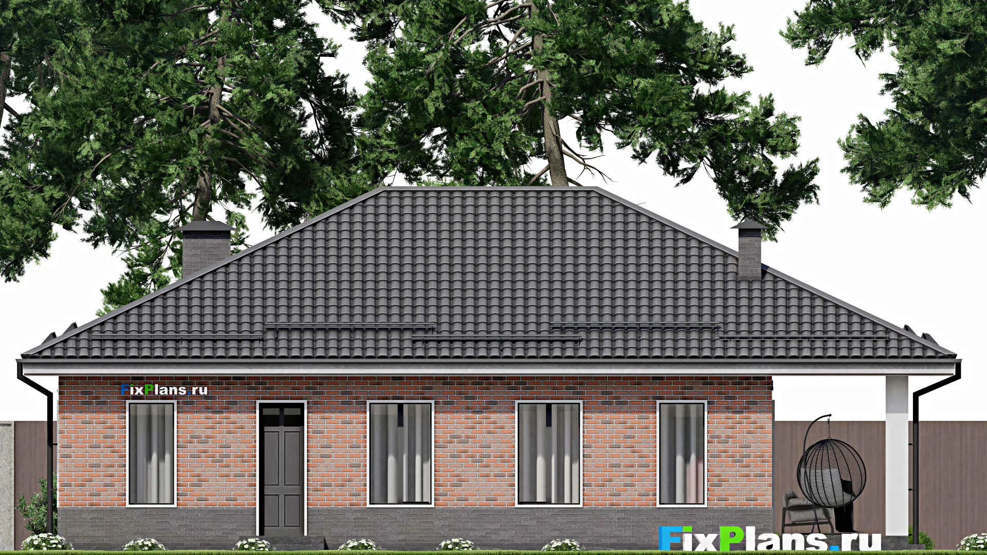 F-5444 - Проект одноэтажного дома 12 на 13, площадью 140 м² с террасой и 2 спальнями