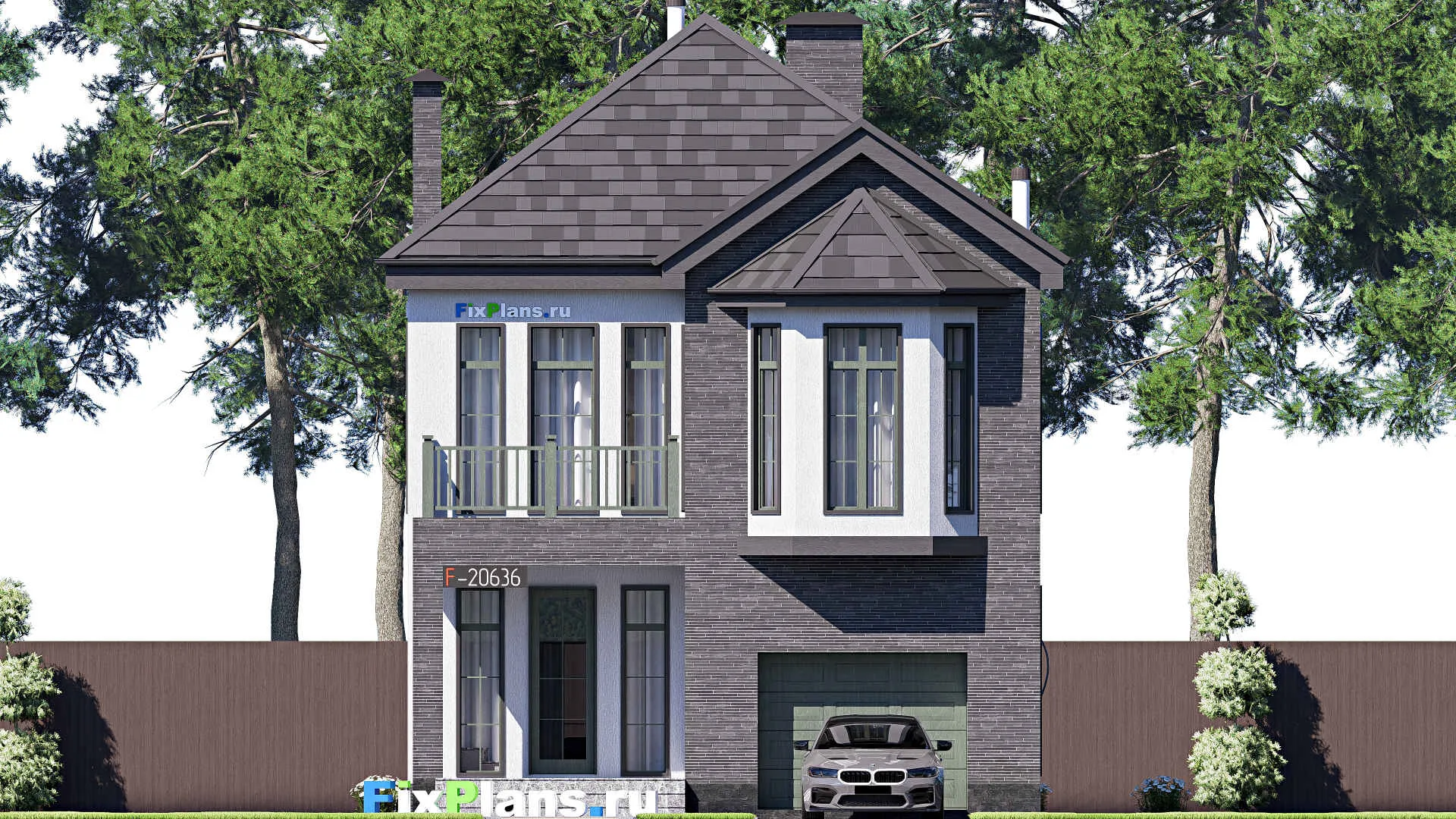 F-20636 - Проект двухэтажного дома 9 на 17, площадью 200 м² с балконом, гаражом на 1 машину и 3 спальнями