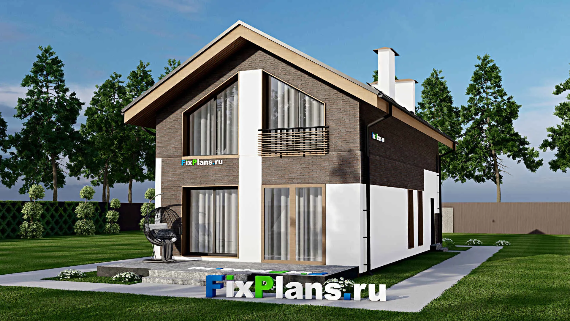 F-7721 - Планы дома с мансардой 7 на 14, площадью 160 м² с террасой и 3 спальнями