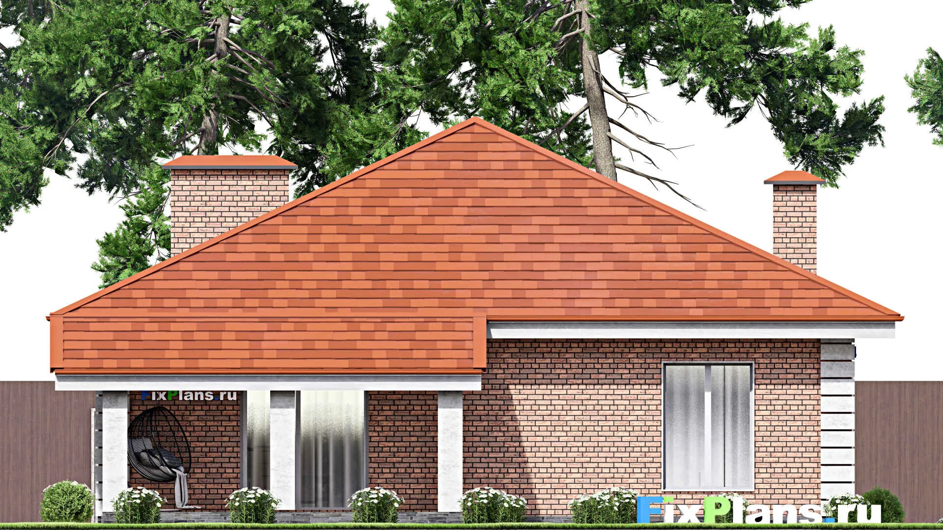 F-14066 - Проект одноэтажного дома 12 на 17, площадью 140 м² с террасой и 3 спальнями