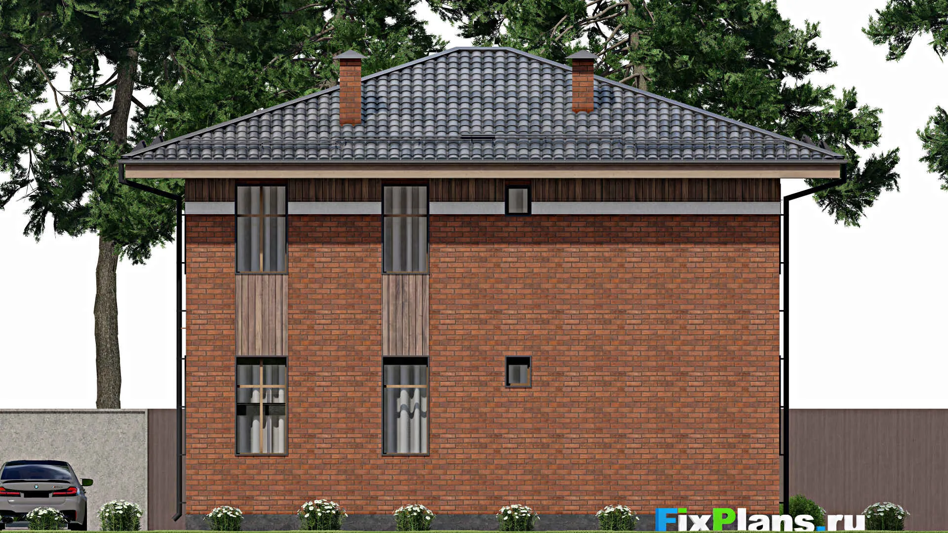 F-12131 - Проект двухэтажного дома 12 на 12, площадью 180 м² с балконом и 4 спальнями