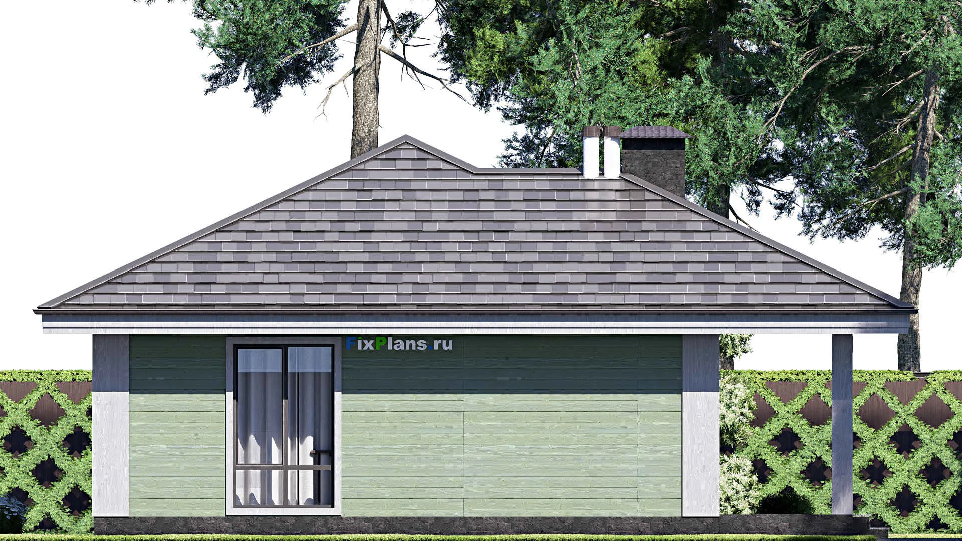 F-18053 - План одноэтажного дома 11 на 15, площадью 120 м² с террасой и 3 спальнями