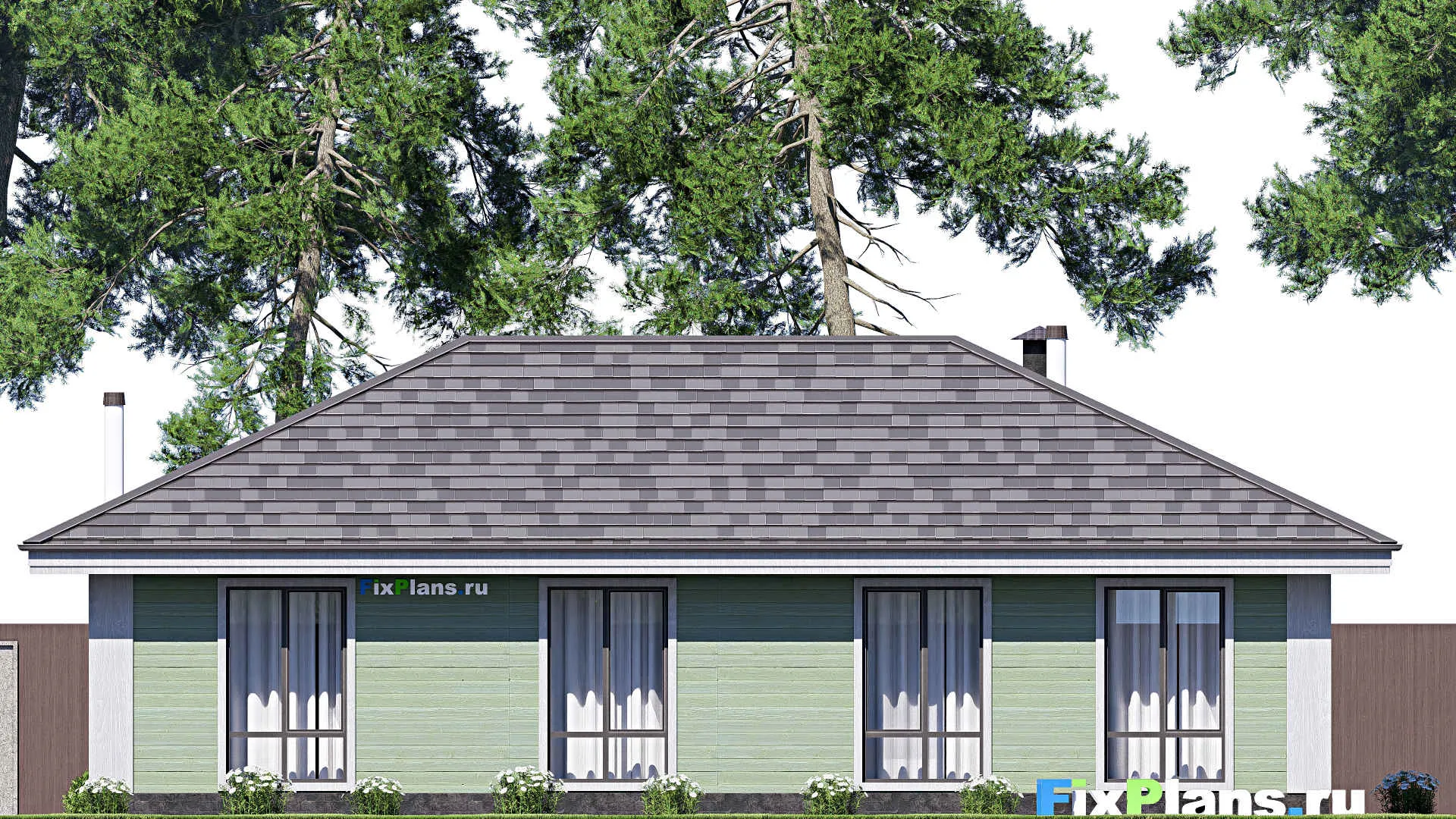 F-18053 - План одноэтажного дома 11 на 15, площадью 120 м² с террасой и 3 спальнями