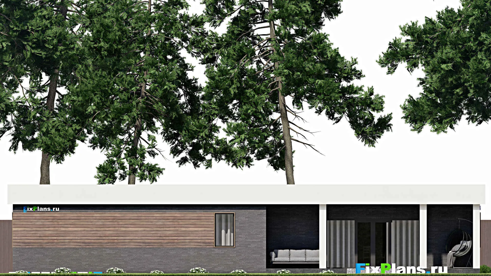 F-4976 - Проект одноэтажного дома 15 на 20, площадью 210 м² с террасой, гаражом на 2 машины и 3 спальнями