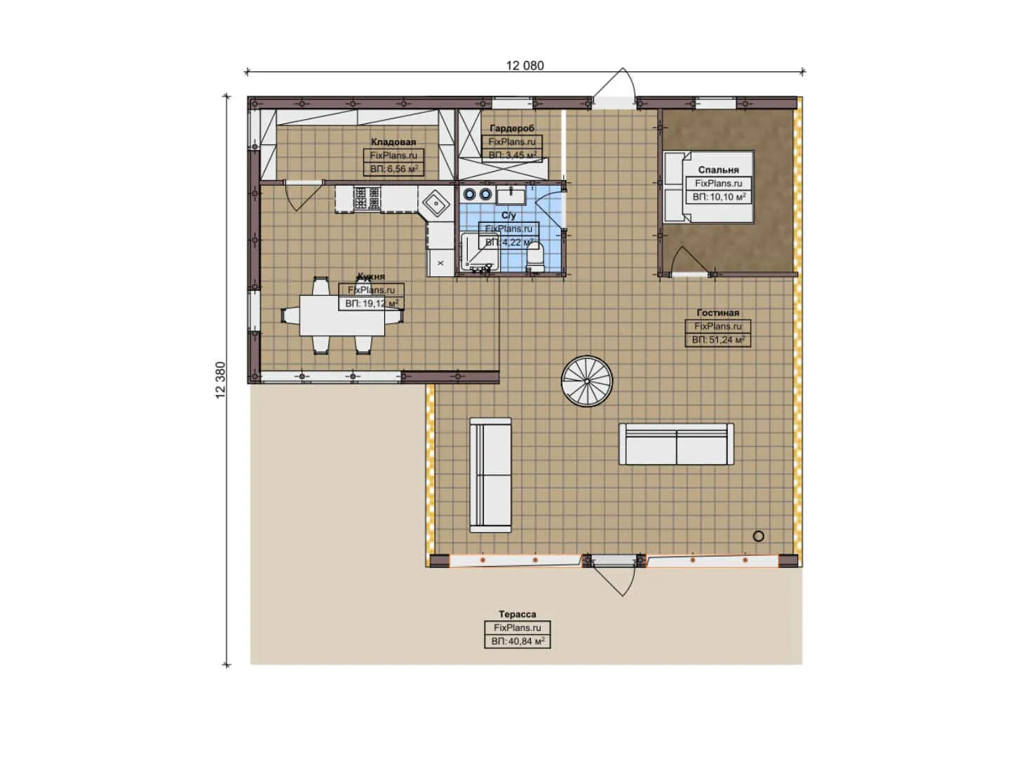 F-9755 - Планы дома с мансардой 13 на 13, площадью 200 м² с террасой, балконом и 3 спальнями
