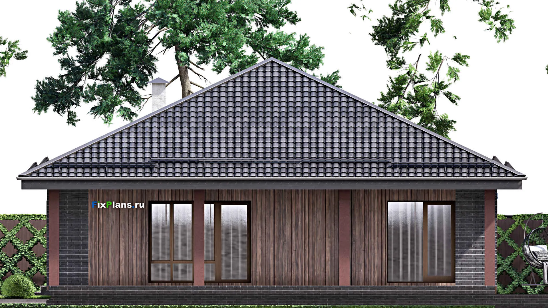 F-14570 - Проект одноэтажного дома 17 на 17, площадью 220 м² с террасой и 2 спальнями