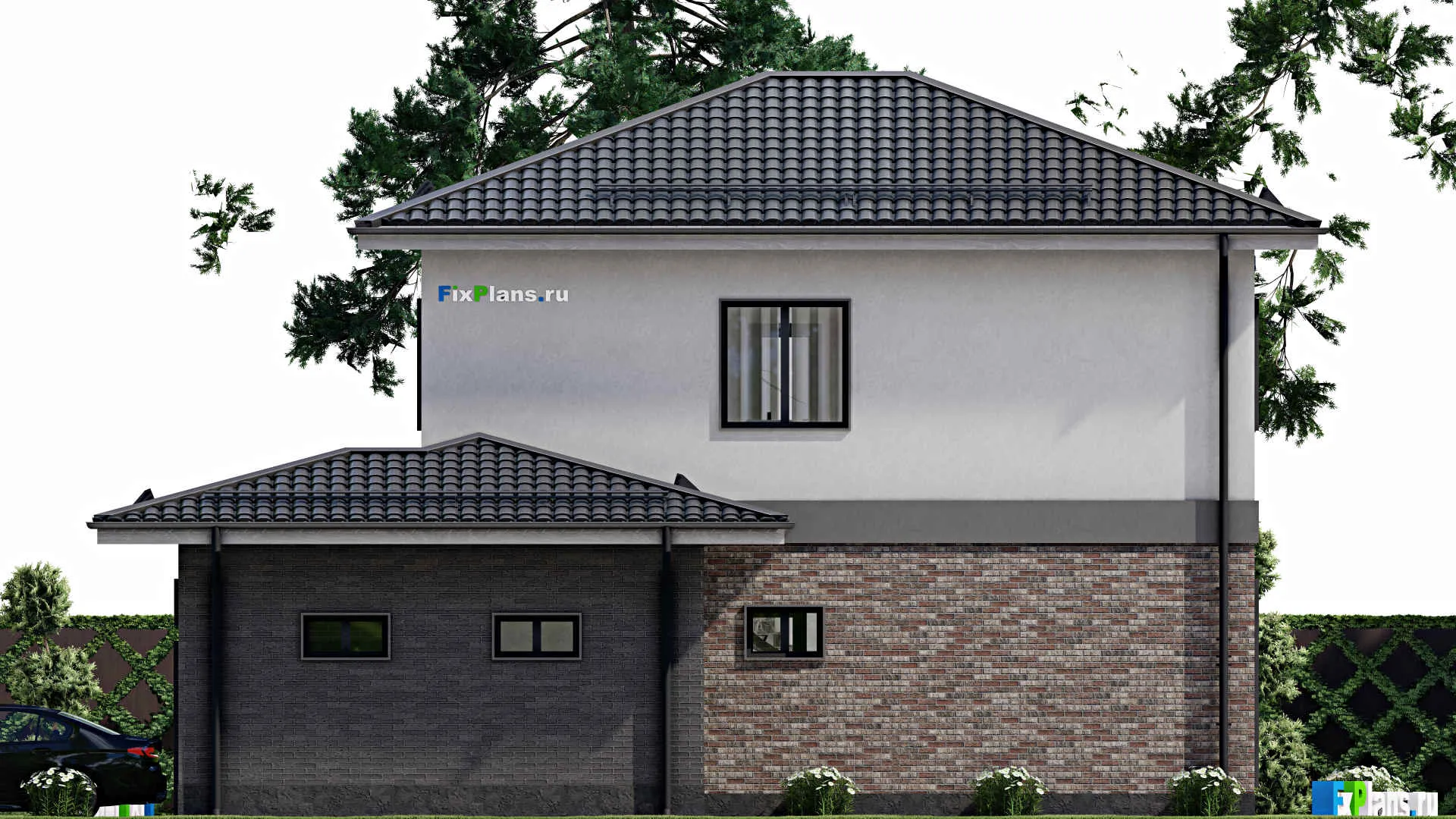 F-1961 - Проект двухэтажного дома 12 на 13, площадью 140 м² с гаражом на 1 машину и 2 спальнями