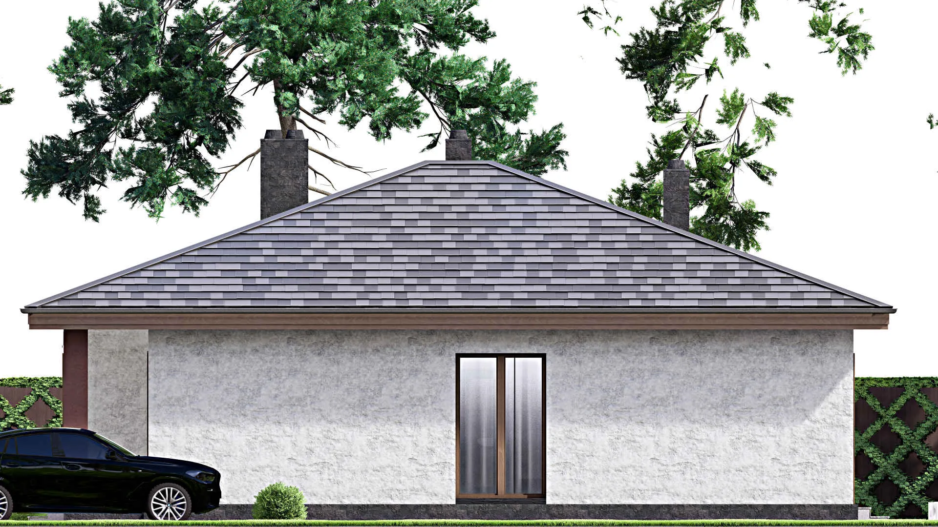 F-14498 - План одноэтажного дома 12 на 14, площадью 130 м² с террасой и 3 спальнями