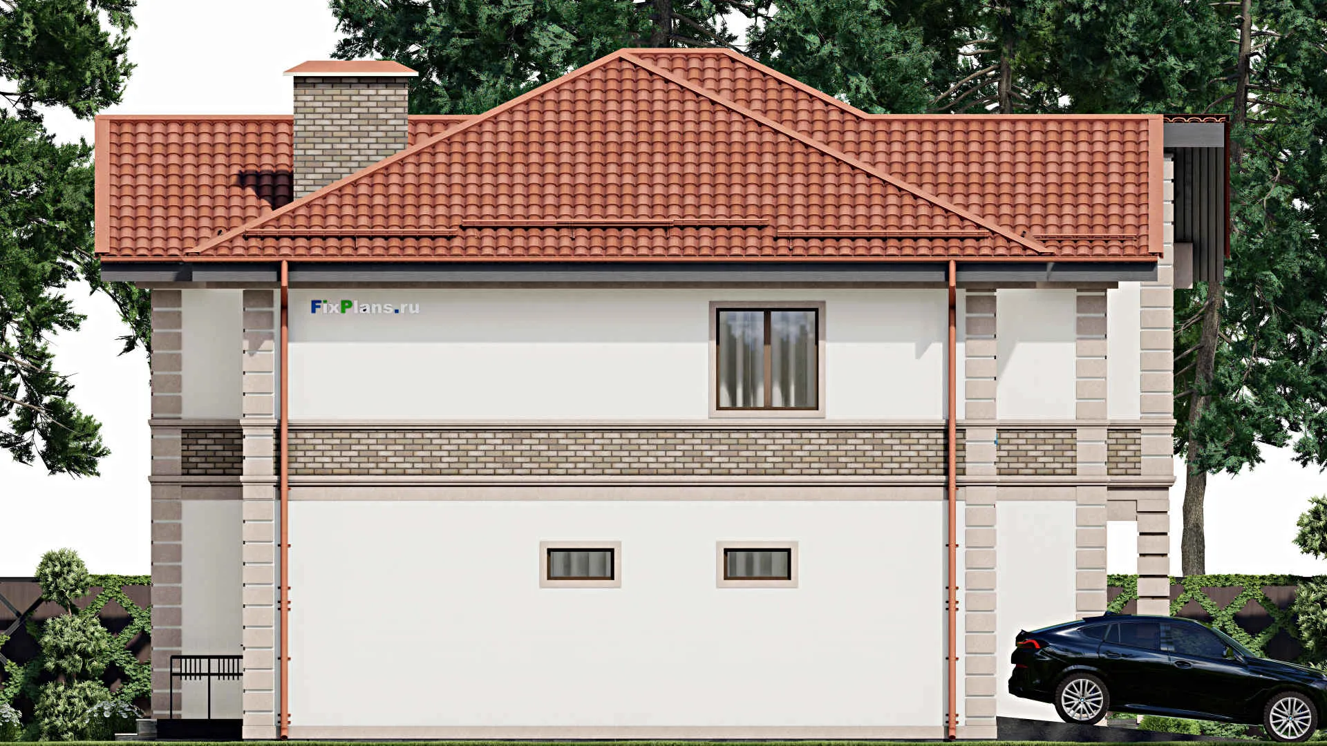 F-9701 - Проект двухэтажного дома 15 на 18, площадью 330 м² с террасой, балконом и 5 спальнями