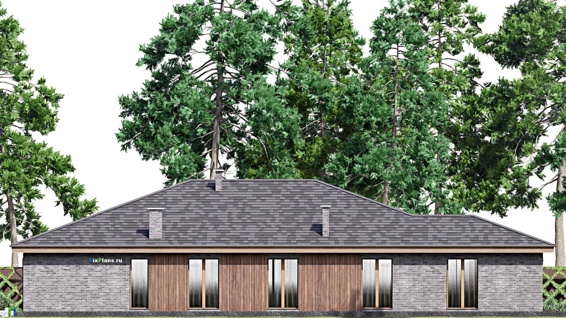 F-14507 - Проект одноэтажного дома 16 на 25, площадью 300 м² с террасой, гаражом на 2 машины и 4 спальнями