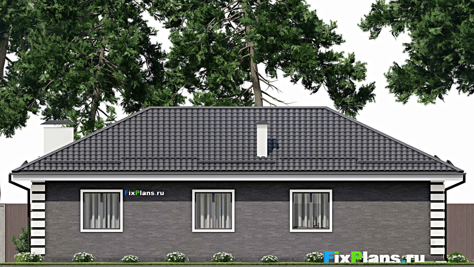 F-4823 - Проект одноэтажного дома 10 на 17, площадью 140 м² с террасой, баней и 3 спальнями