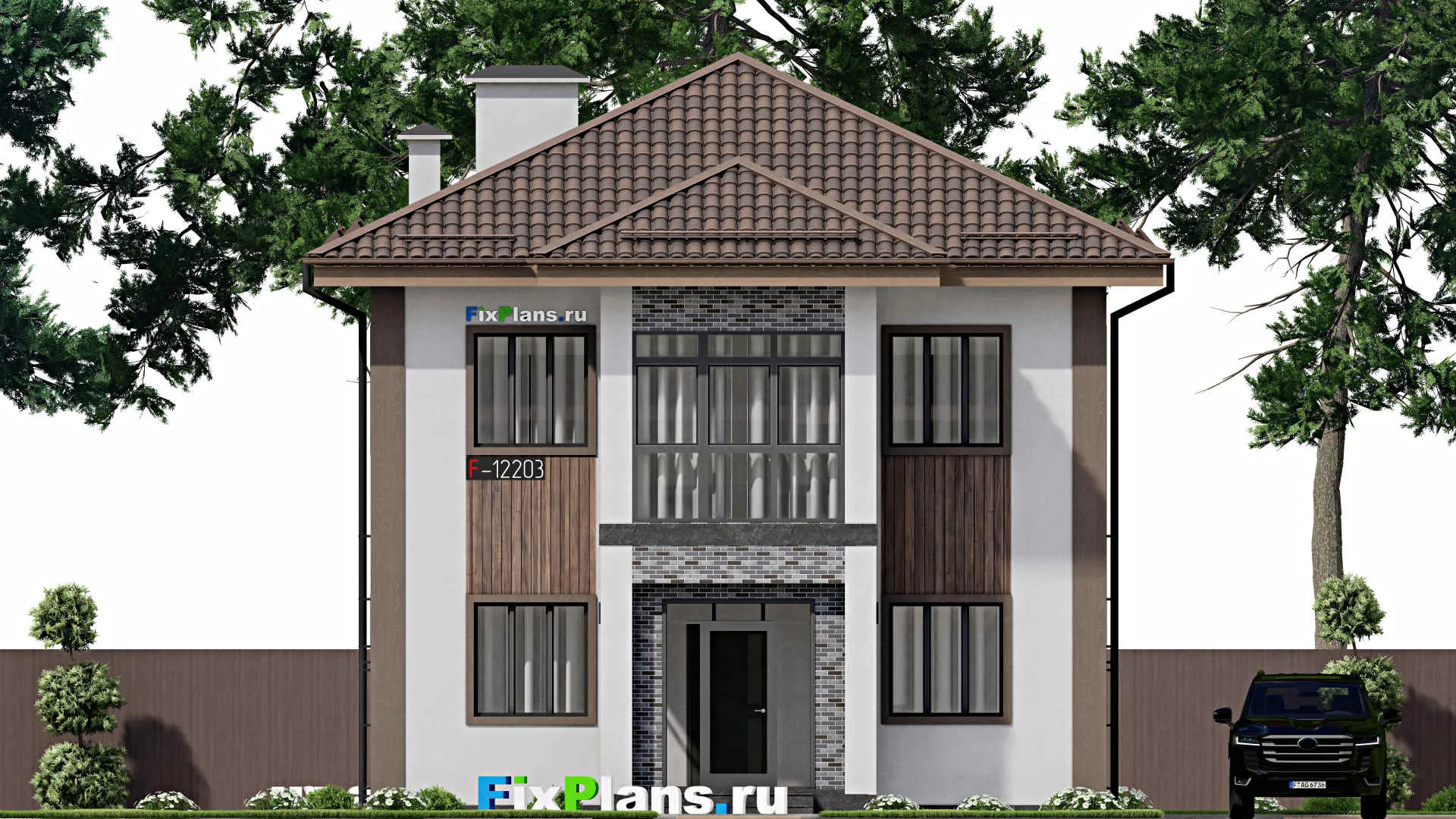 F-12203 - Планы двухэтажного дома 10 на 13, площадью 170 м² с балконом и 5 спальнями