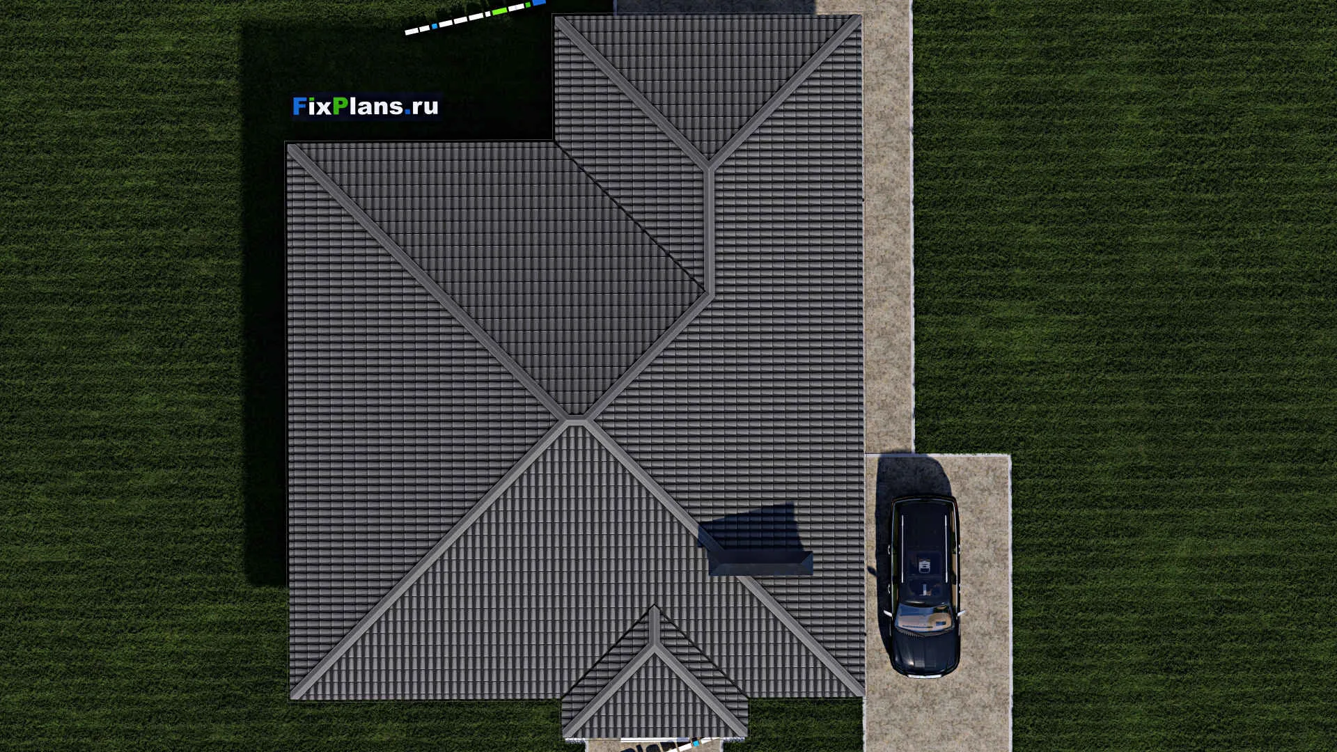 F-0917 - План одноэтажного дома 14 на 14, площадью 180 м² с террасой и 3 спальнями