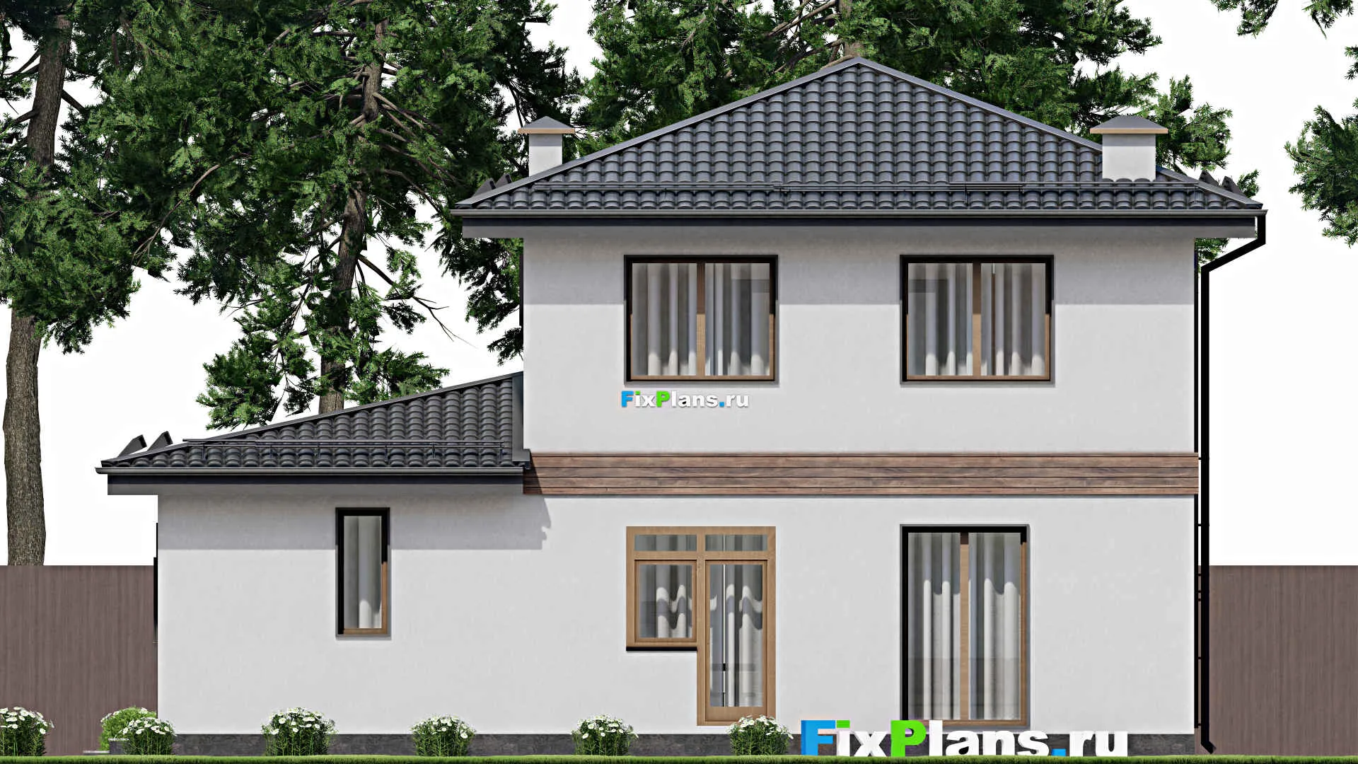 F-9773 - Проект двухэтажного дома 12 на 13, площадью 170 м² с гаражом на 1 машину и 2 спальнями