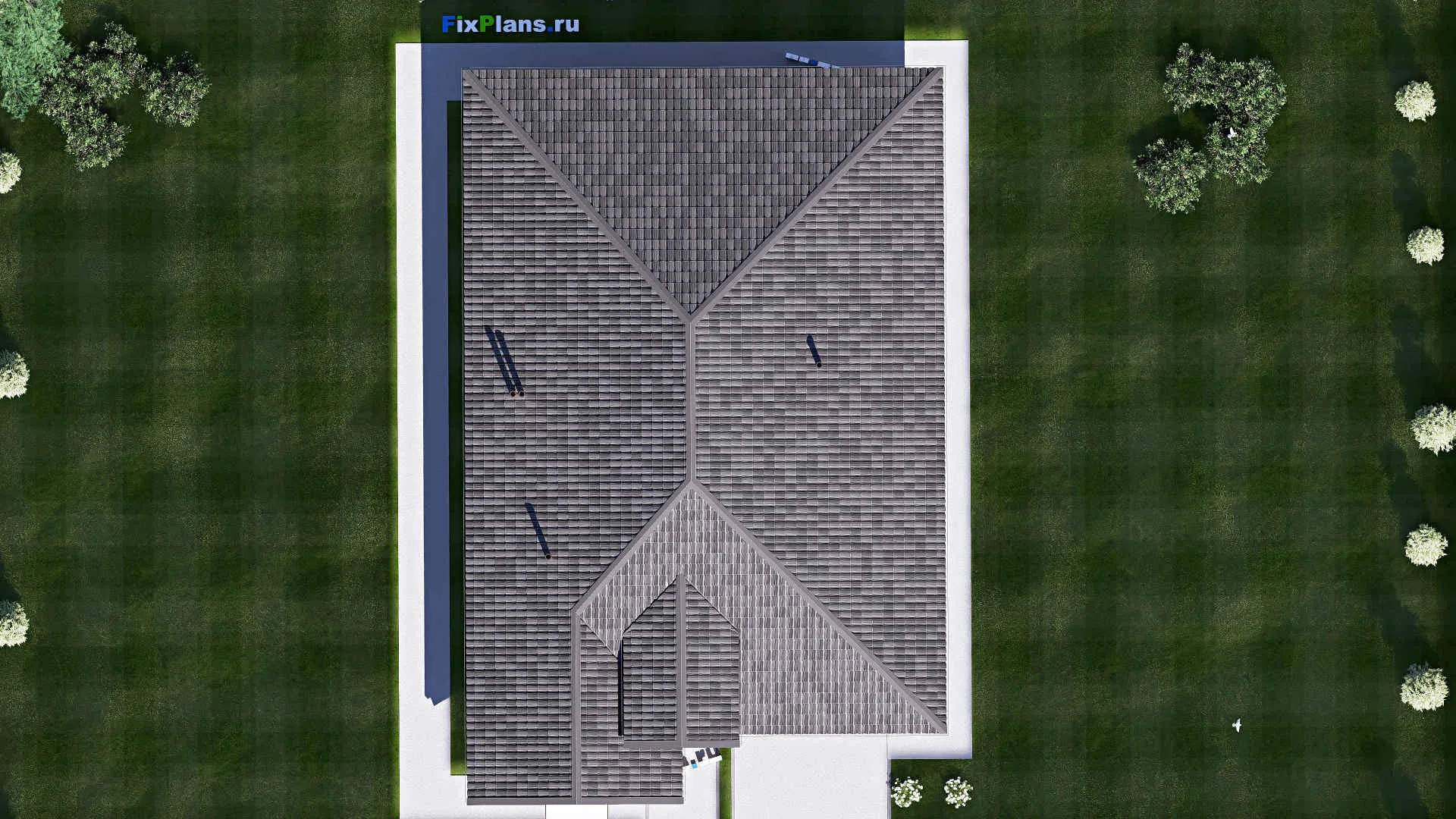 F-20438 - План одноэтажного дома 13 на 20, площадью 200 м² с террасой, гаражом на 1 машину и 3 спальнями