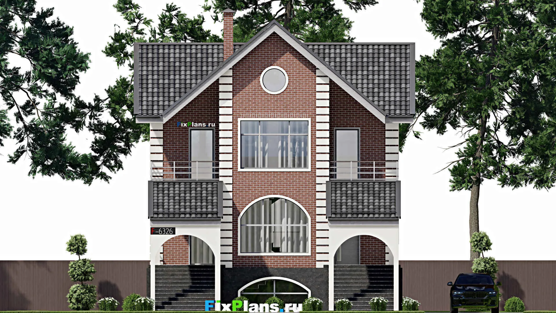 F-6326 - Проект дома с мансардой 10 на 11, площадью 180 м² с балконом, цокольным этажом и 4 спальнями