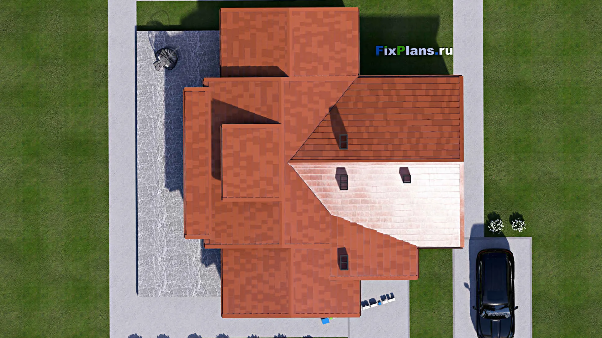 F-16676 - Проект одноэтажного дома 16 на 17, площадью 180 м² с террасой и 2 спальнями