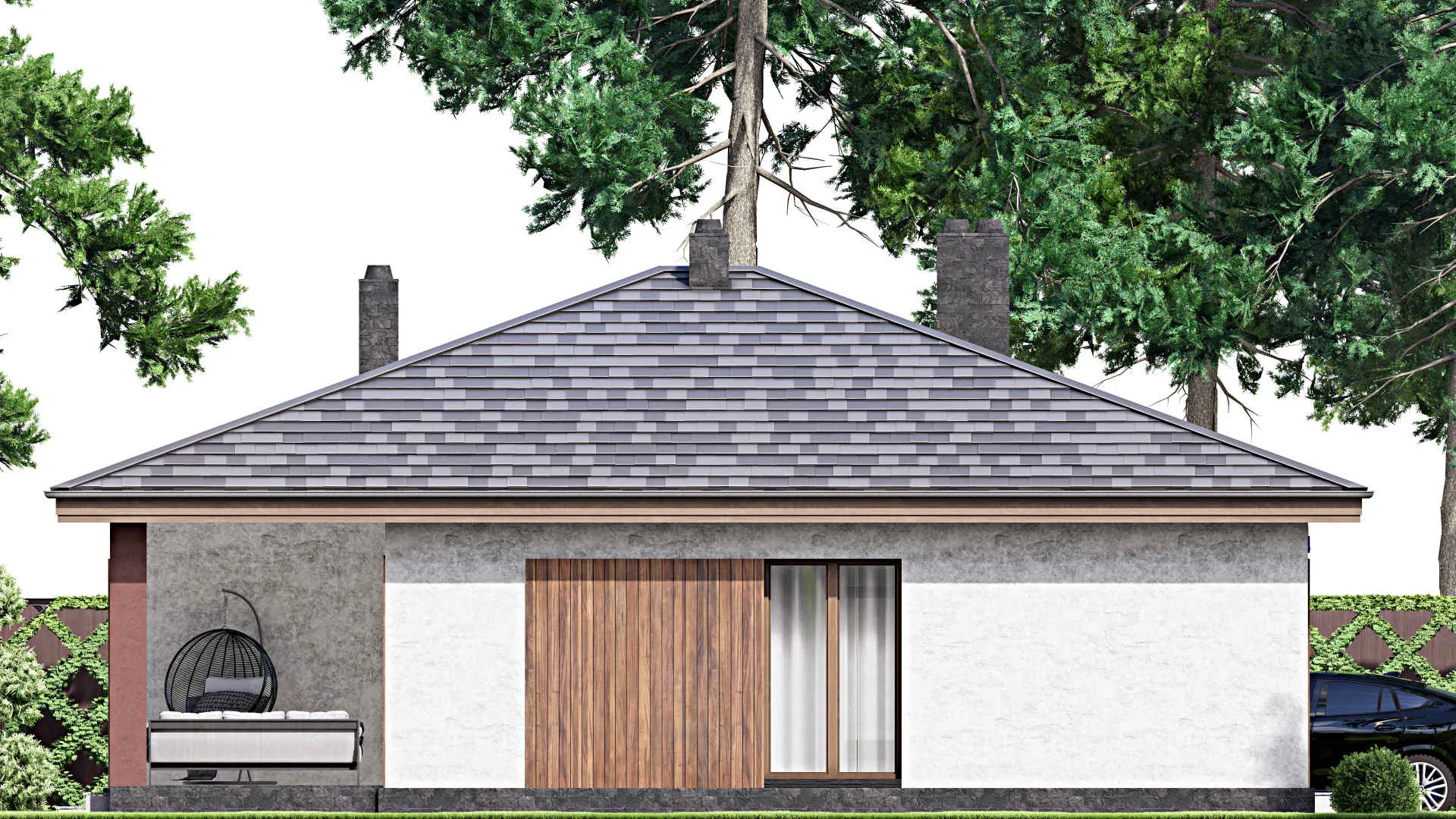 F-14498 - План одноэтажного дома 12 на 14, площадью 130 м² с террасой и 3 спальнями