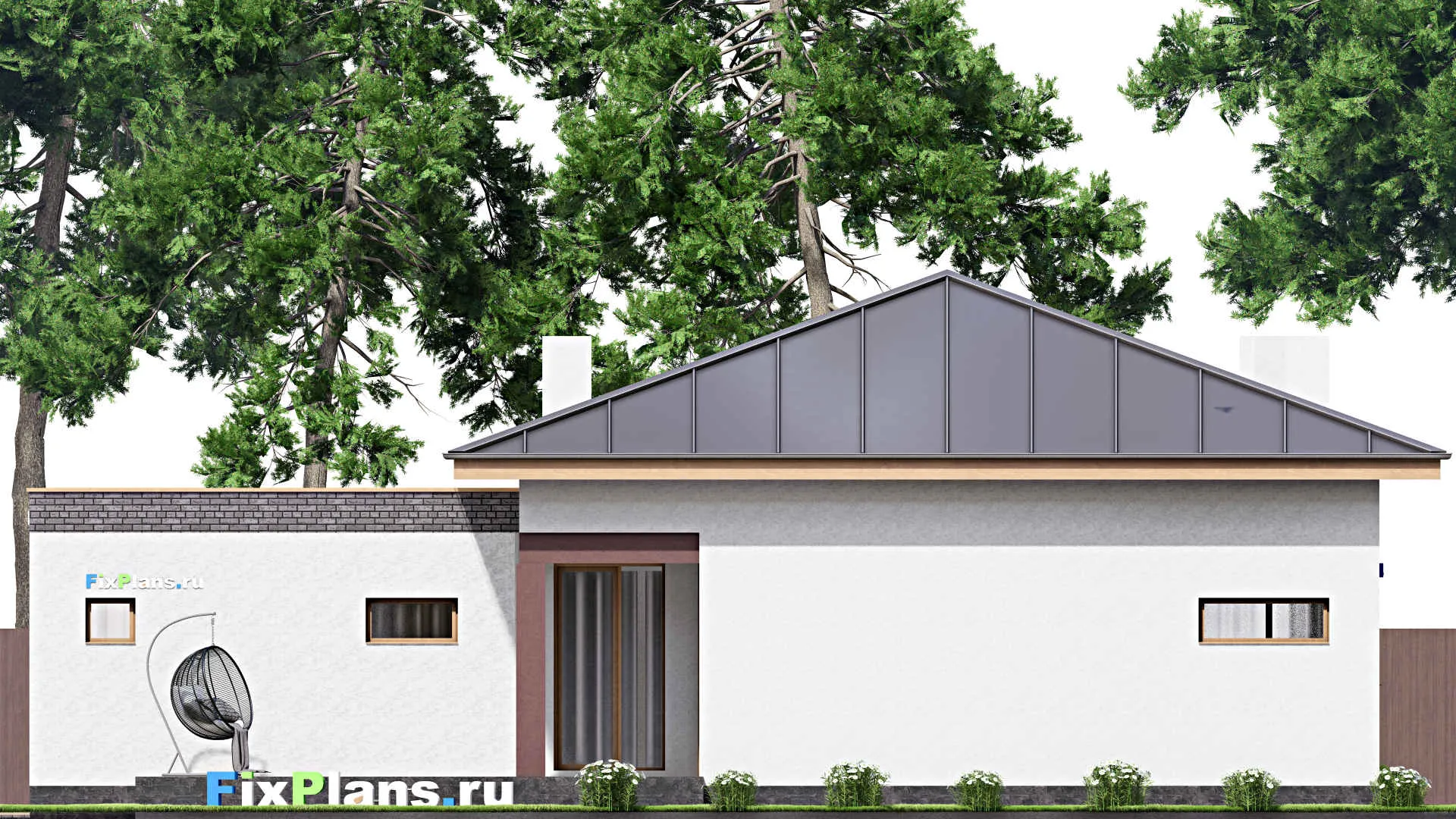 F-16190 - План одноэтажного дома 18 на 18, площадью 220 м² с террасой, гаражом на 2 машины и 3 спальнями