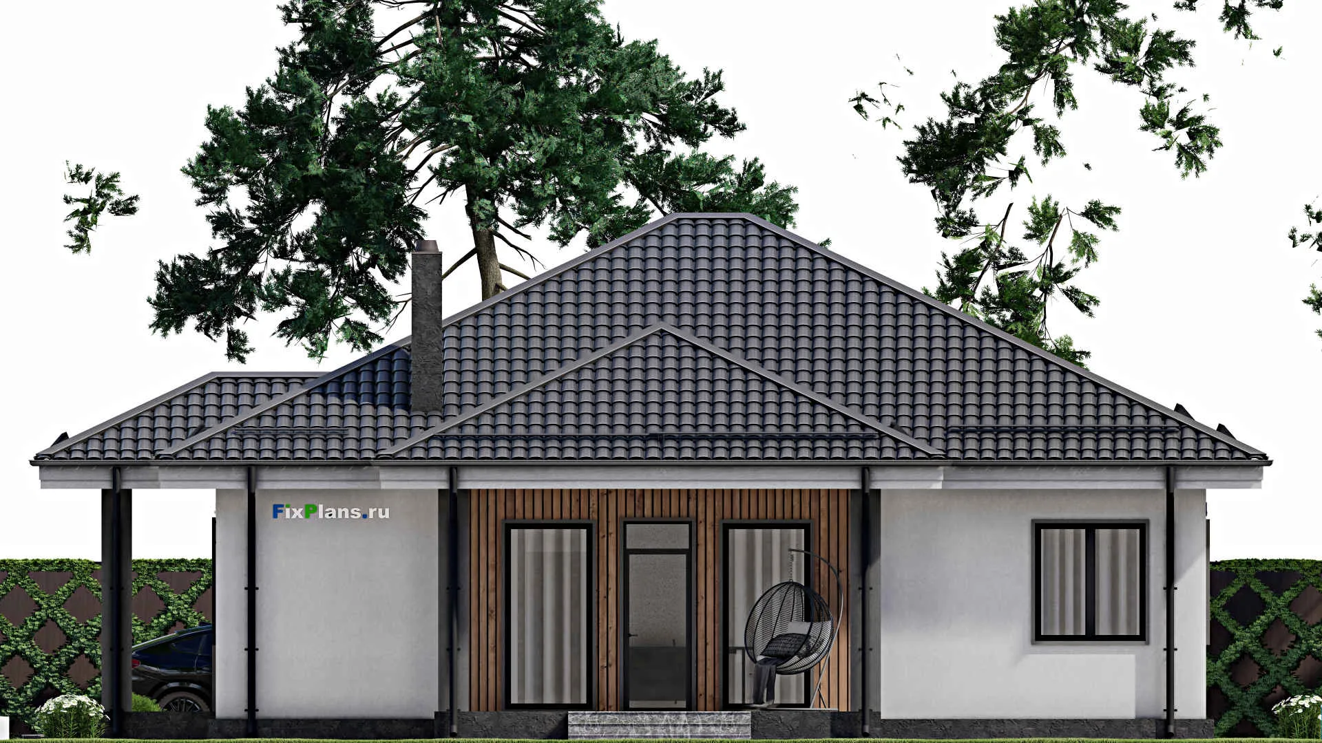 F-3302 - Проект одноэтажного дома 12 на 13, площадью 150 м² с террасой и 4 спальнями