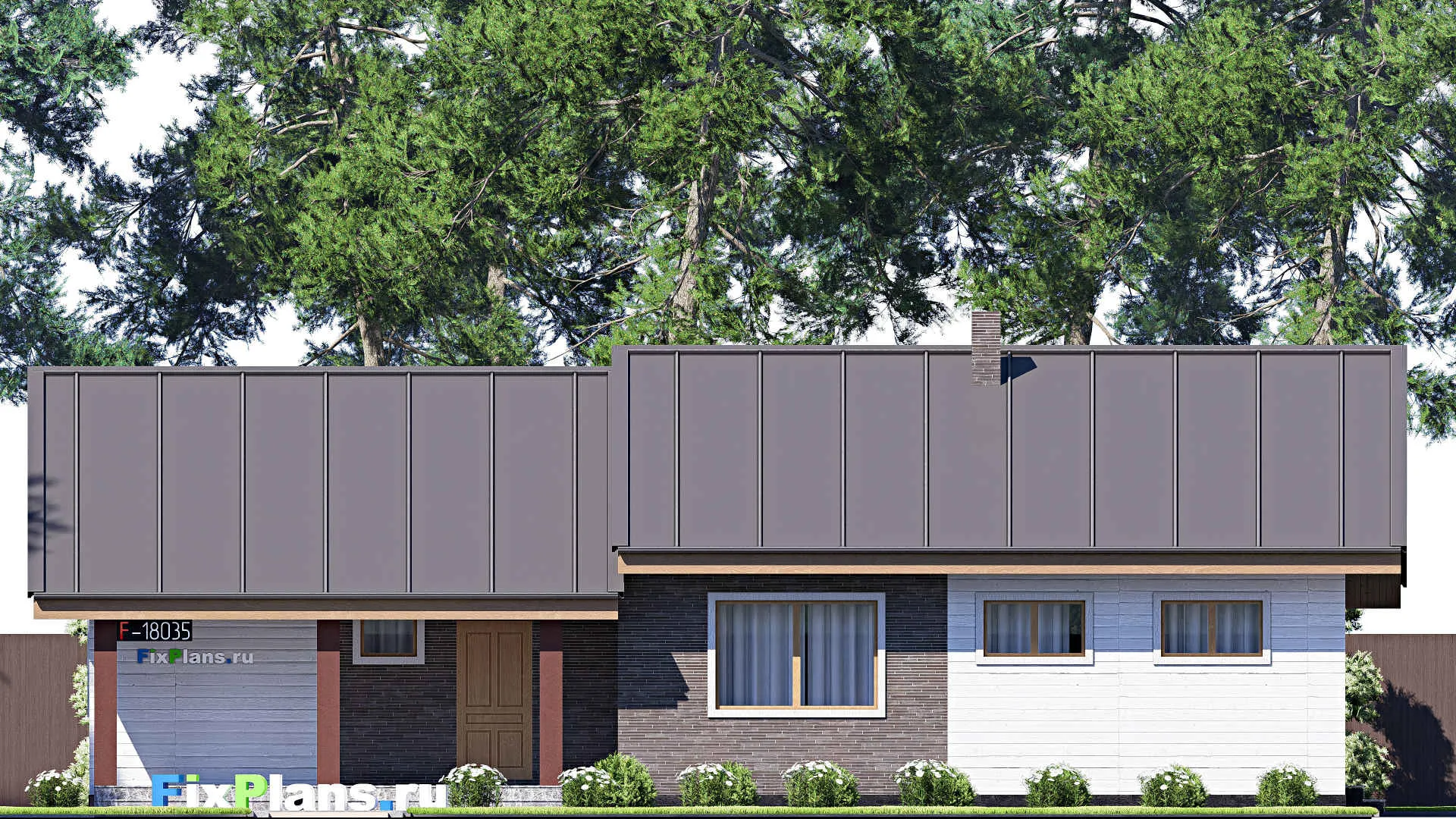 F-18035 - Проект одноэтажного дома 12 на 17, площадью 140 м² с террасой и 3 спальнями