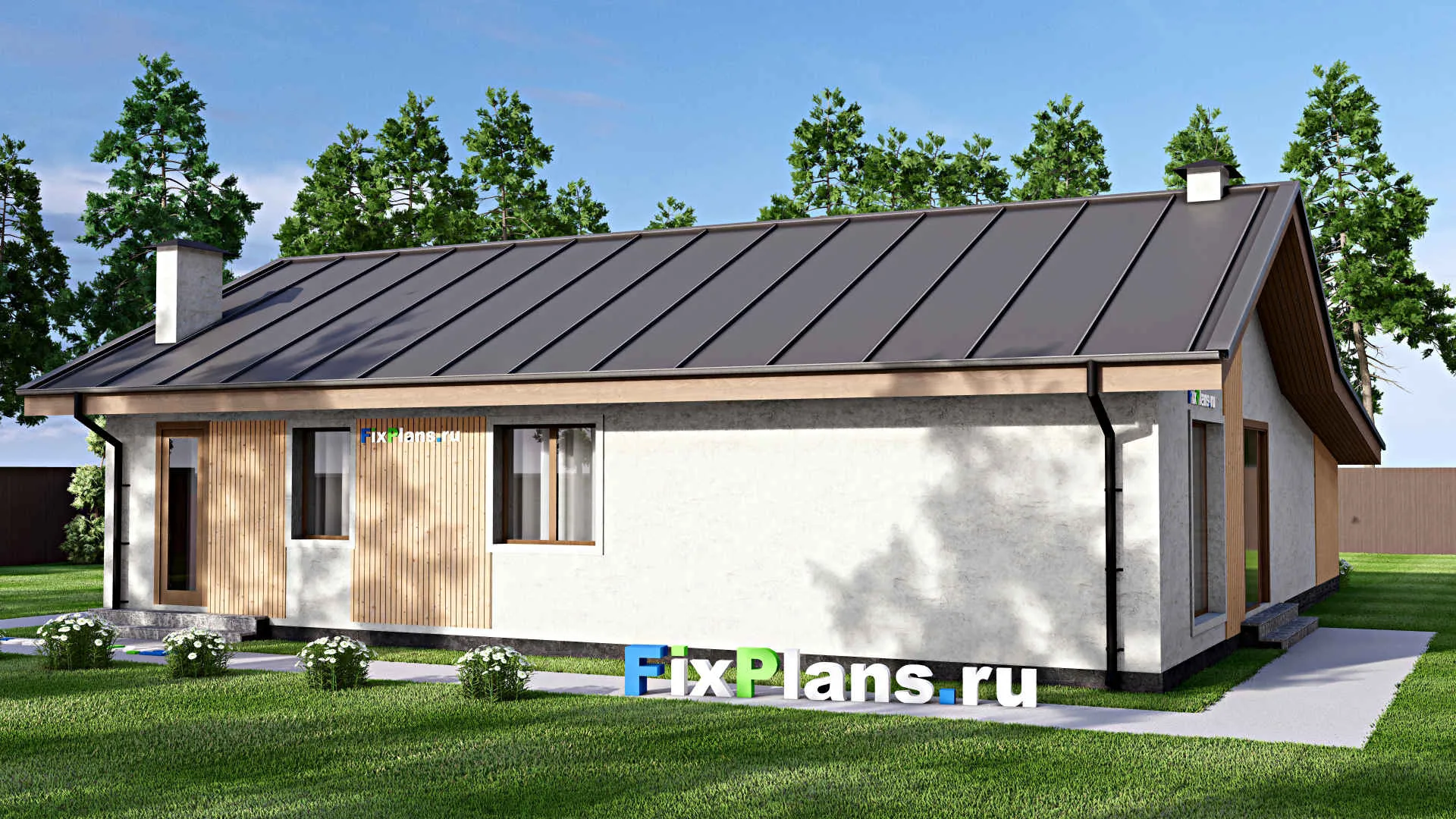 F-14102 - Проект одноэтажного дома 15 на 16, площадью 140 м² с гаражом на 2 машины и 2 спальнями