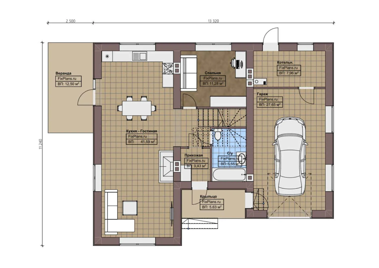 F-1403 - Планы дома с мансардой 12 на 14, площадью 190 м² с террасой, балконом, гаражом на 1 машину и 4 спальнями
