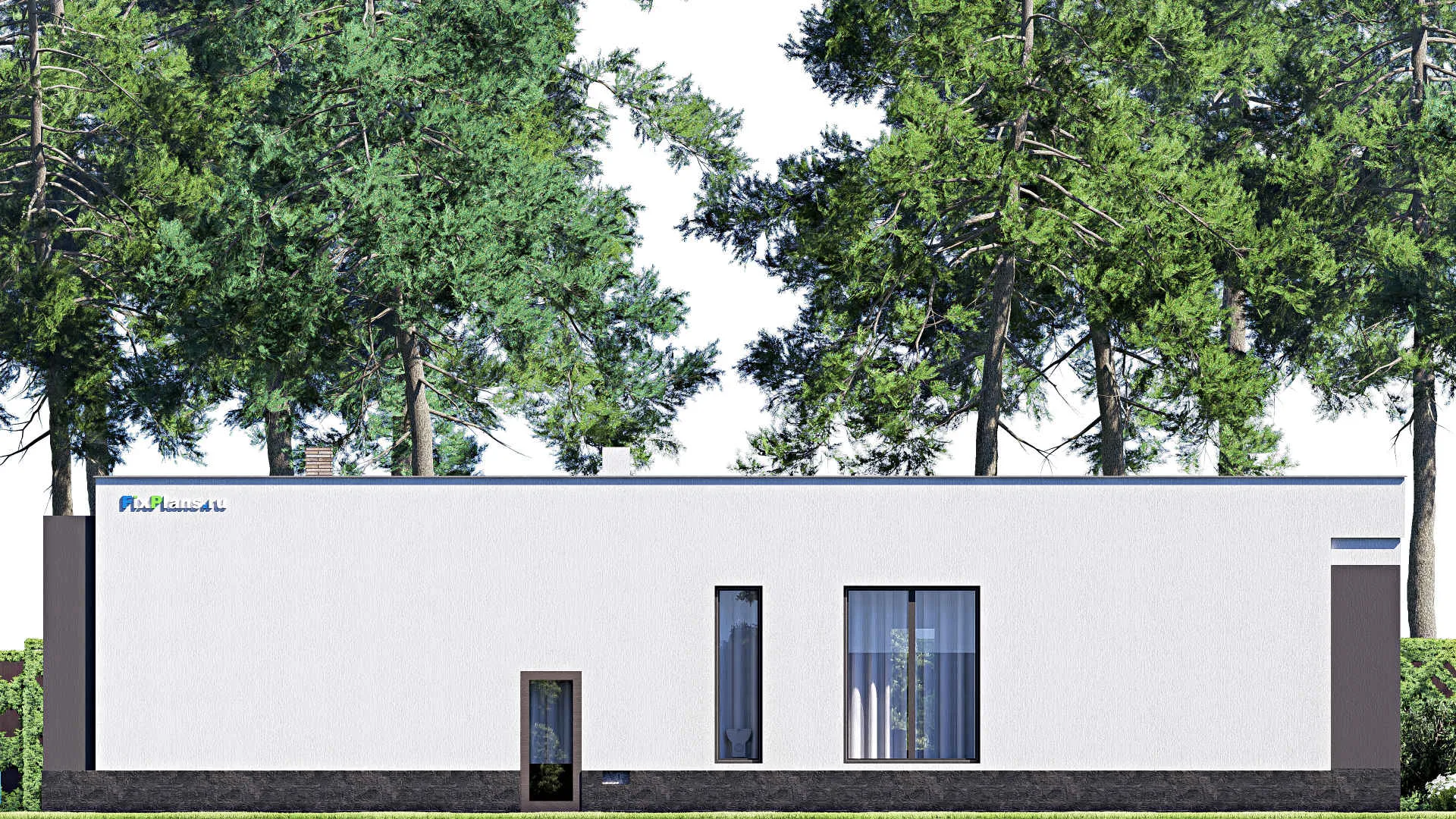 F-19061 - План одноэтажного дома 20 на 21, площадью 370 м² с террасой, цокольным этажом, гаражом на 2 машины и 3 спальнями