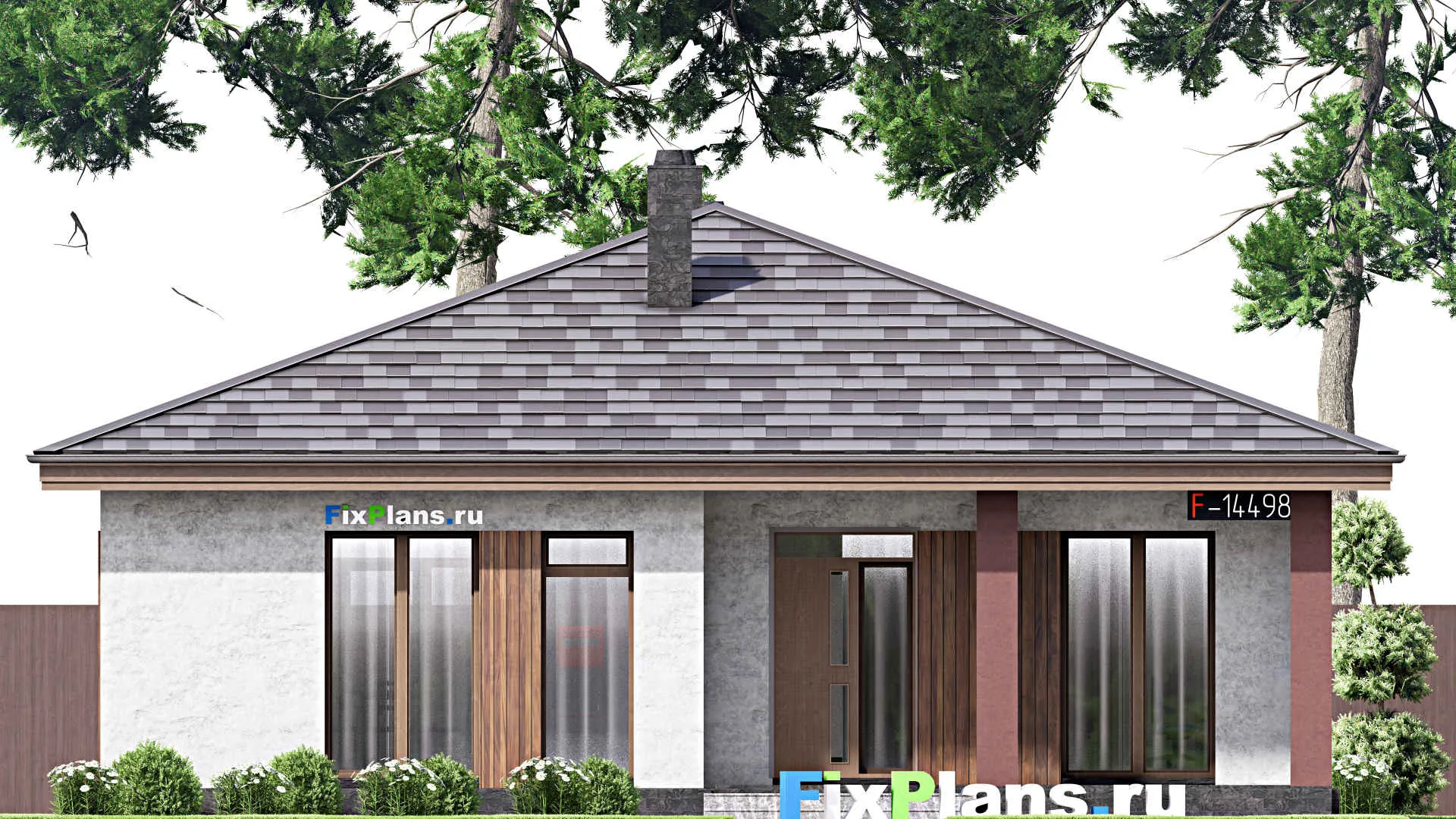 F-14498 - План одноэтажного дома 12 на 14, площадью 130 м² с террасой и 3 спальнями