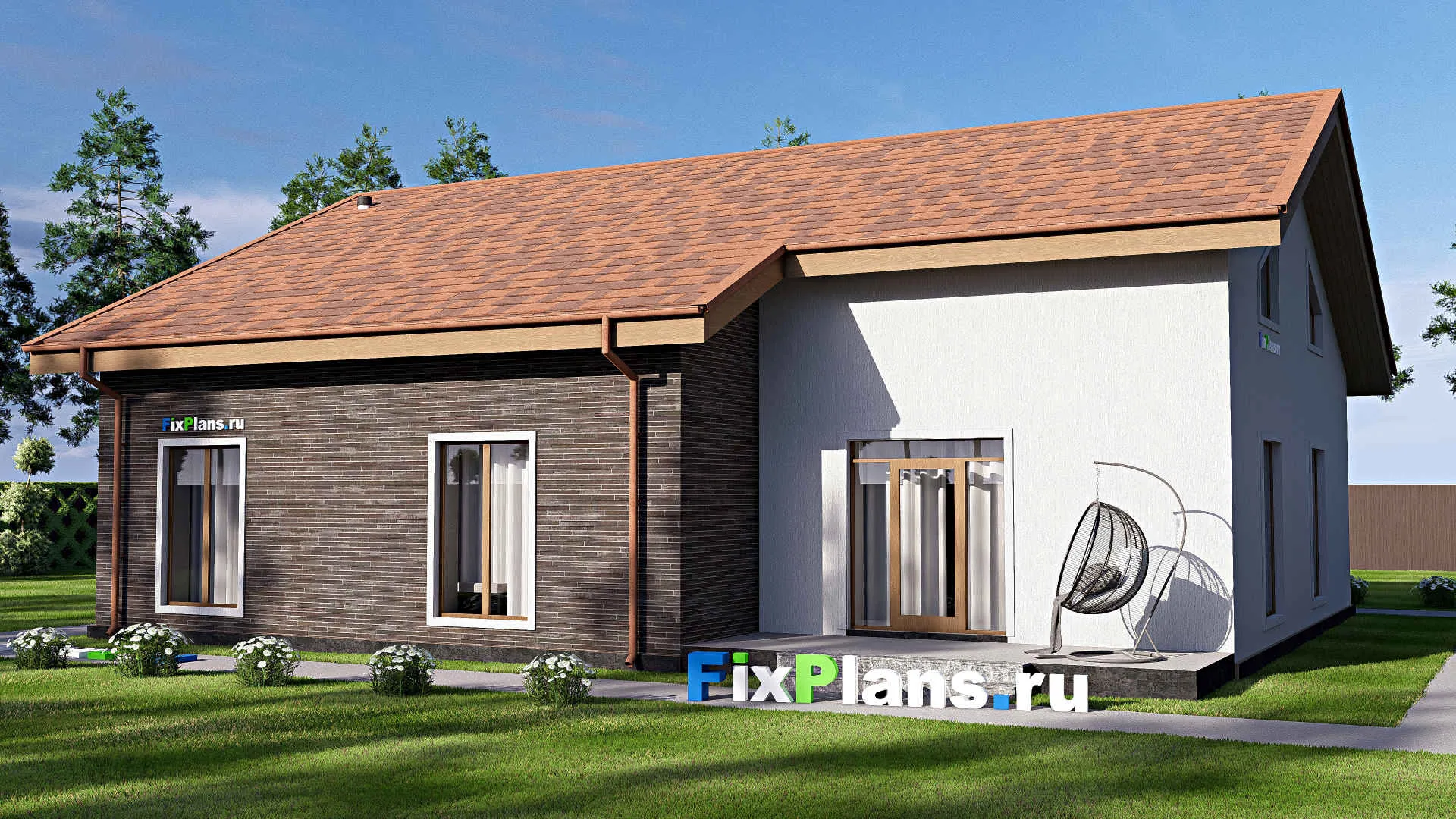 F-20258 - Проект дома с мансардой 13 на 16, площадью 300 м² с террасой и 5 спальнями