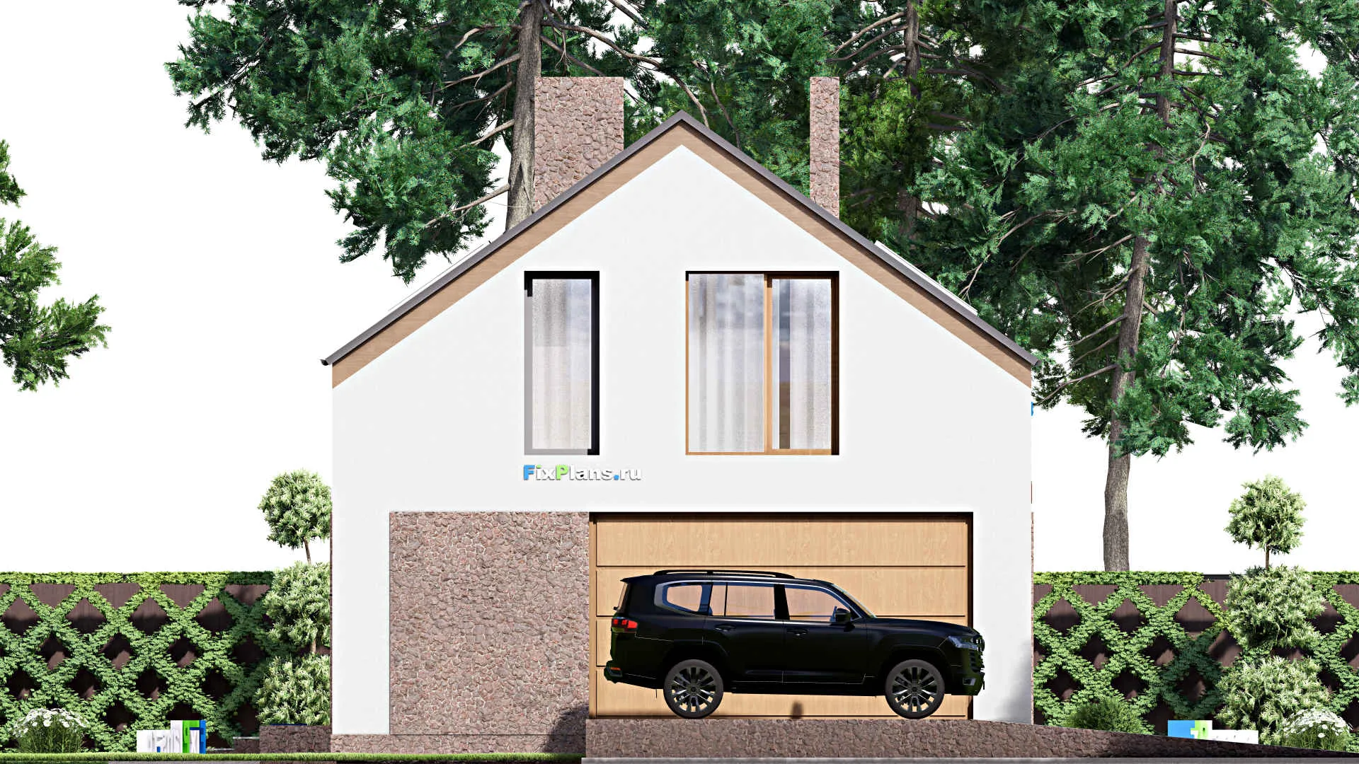 F-16199 - Планы дома с мансардой 11 на 24, площадью 320 м² с террасой, балконом, гаражом на 2 машины и 3 спальнями