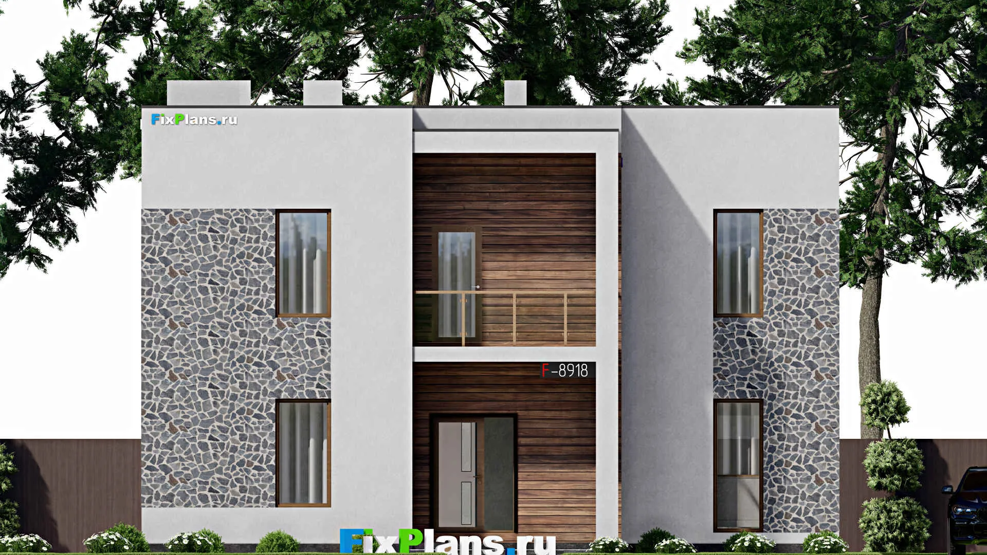 F-8918 - Проект двухэтажного дома 13 на 18, площадью 300 м² с террасой, балконом и 9 спальнями