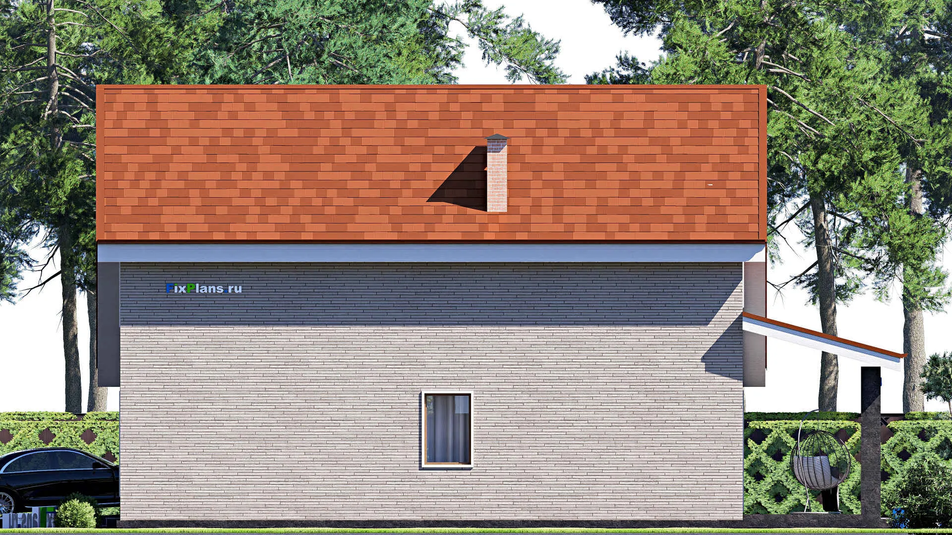 F-19205 - Проект дома с мансардой 15 на 16, площадью 260 м² с террасой, балконом, гаражом на 1 машину и 5 спальнями