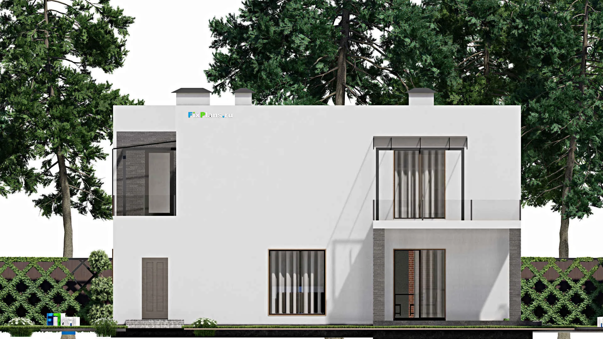 F-6704 - Проект двухэтажного дома 15 на 15, площадью 270 м² с балконом и 5 спальнями