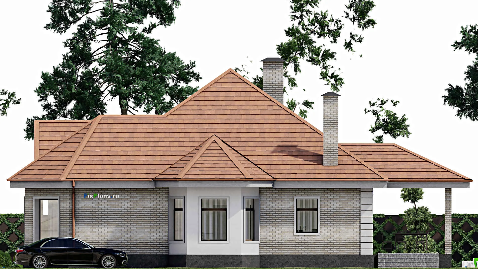 F-10178 - Проект одноэтажного дома 16 на 19, площадью 200 м² с террасой и 3 спальнями