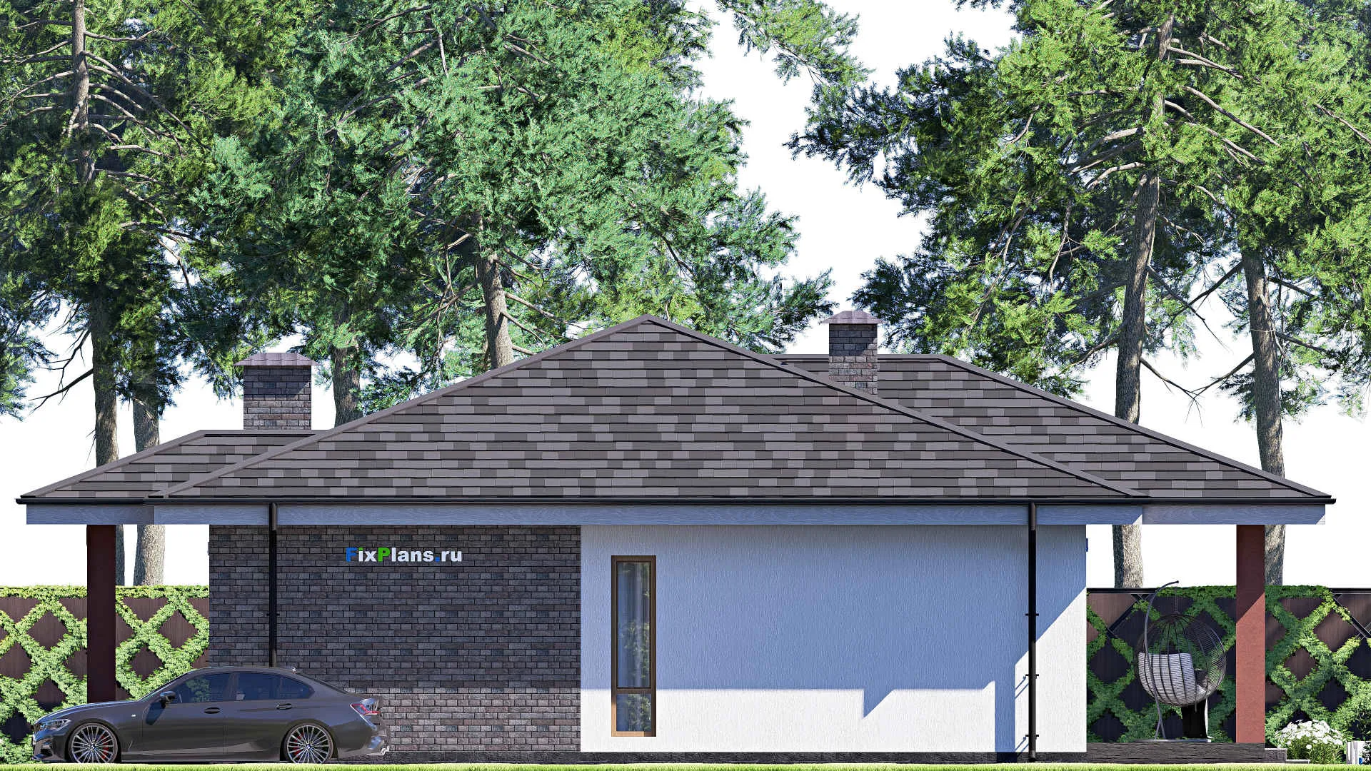 F-18719 - План одноэтажного дома 16 на 17, площадью 180 м² с террасой и 3 спальнями