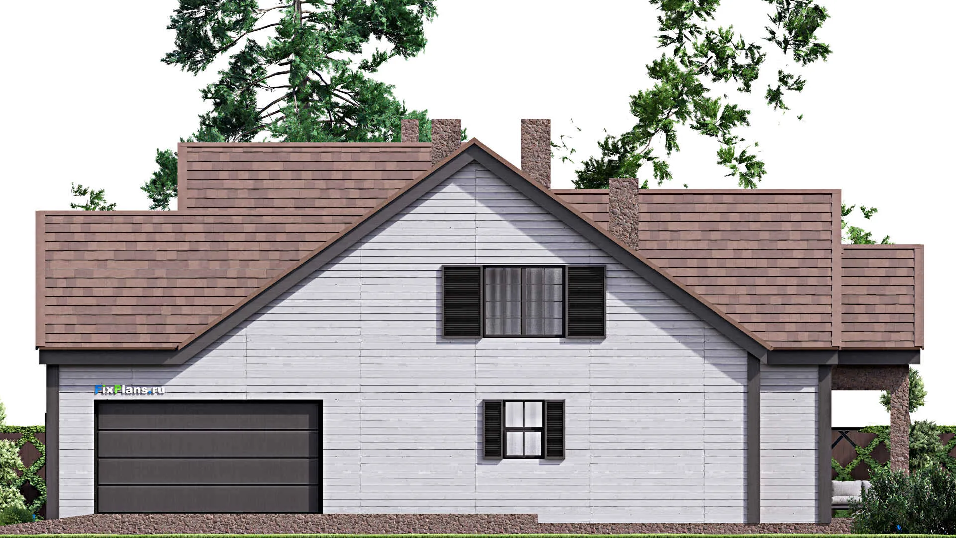 F-16928 - Проект дома с мансардой 19 на 20, площадью 340 м² с террасой, гаражом на 2 машины и 5 спальнями