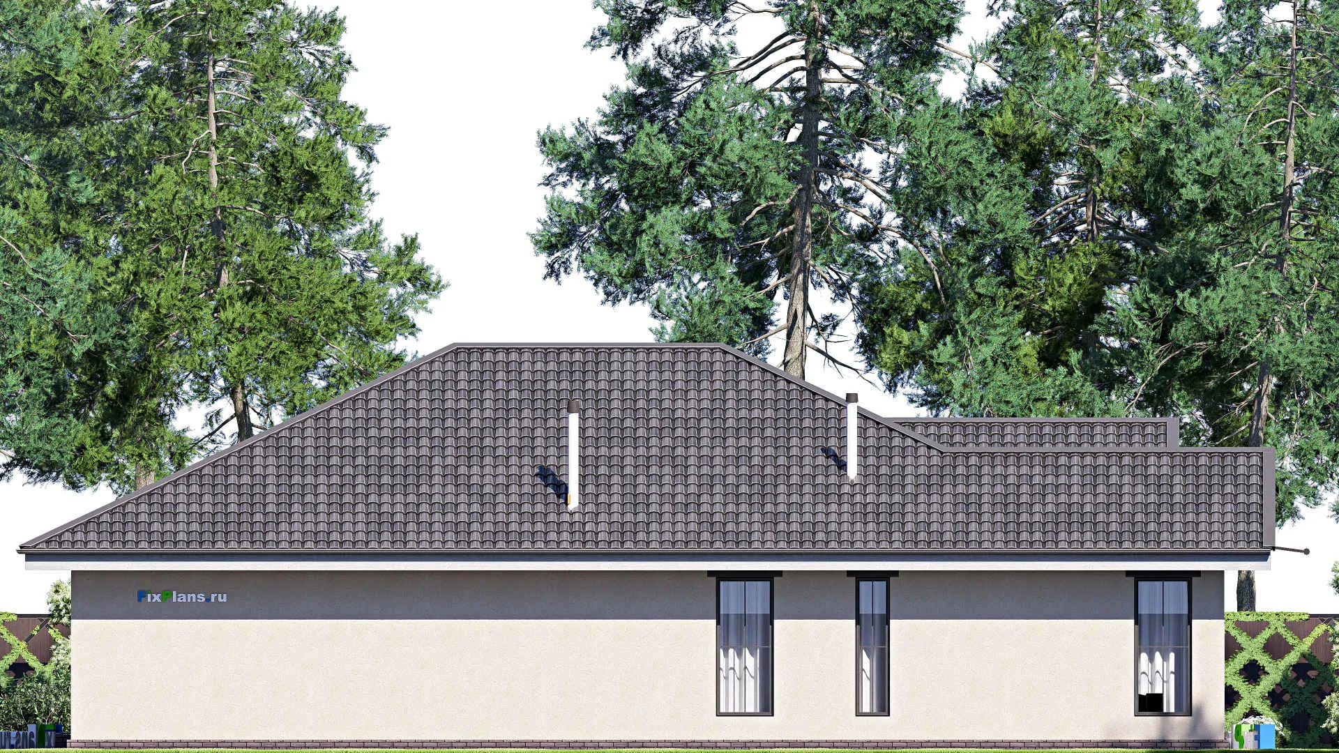 F-20438 - План одноэтажного дома 13 на 20, площадью 200 м² с террасой, гаражом на 1 машину и 3 спальнями