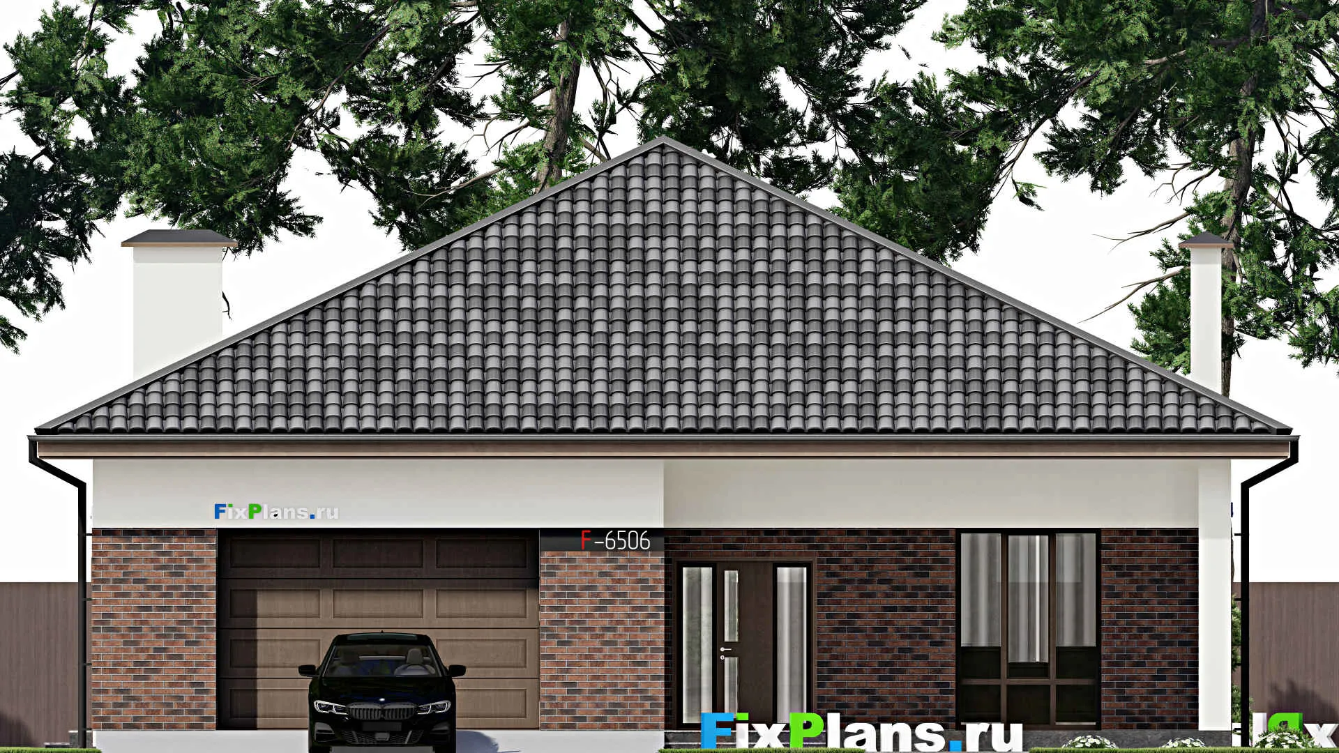 F-6506 - Проект одноэтажного дома 15 на 31, площадью 330 м² с террасой, гаражом на 2 машины и 3 спальнями