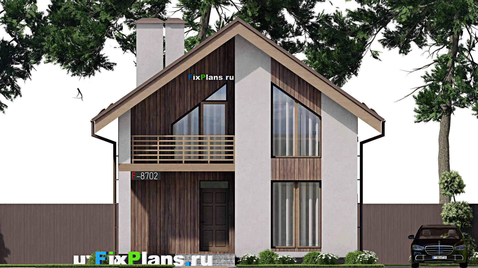 F-8702 - Проект дома с мансардой 9 на 12, площадью 130 м² с балконом и 4 спальнями