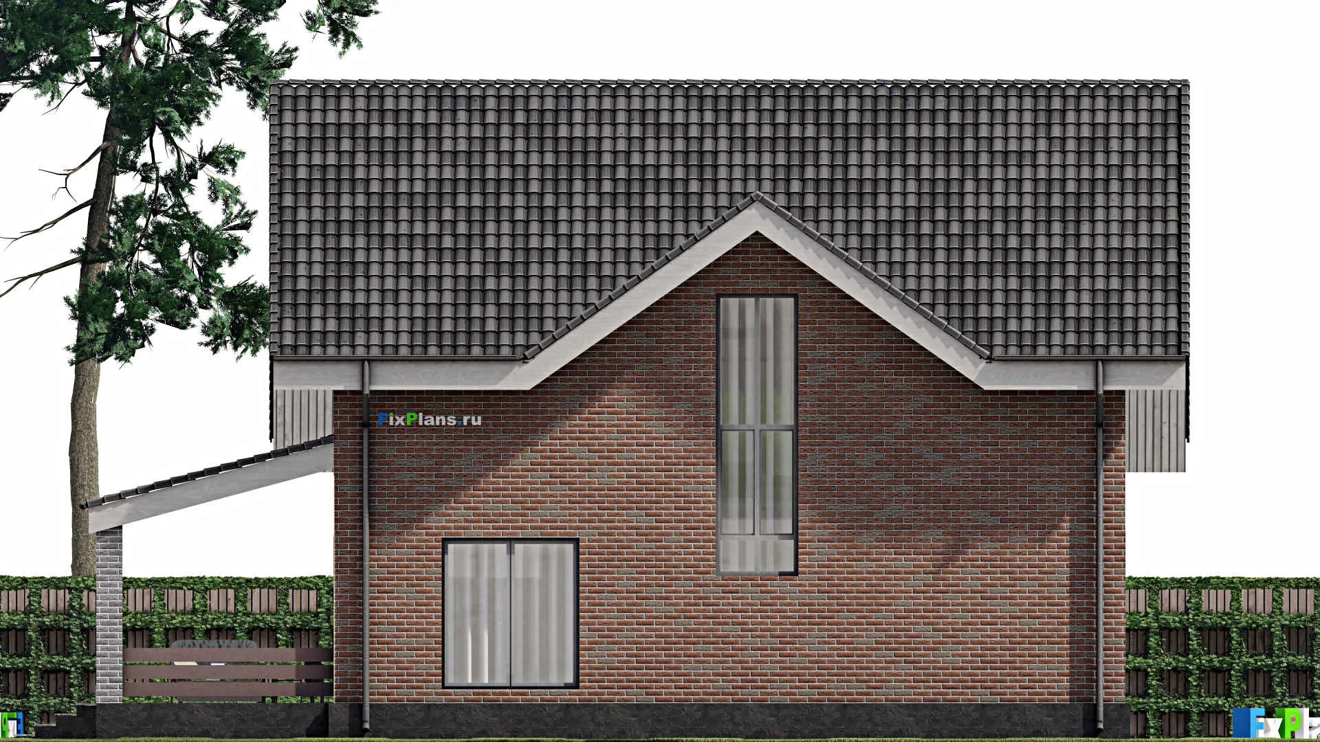 F-1880 - Проект дома с мансардой 12 на 12, площадью 210 м² с террасой и 4 спальнями