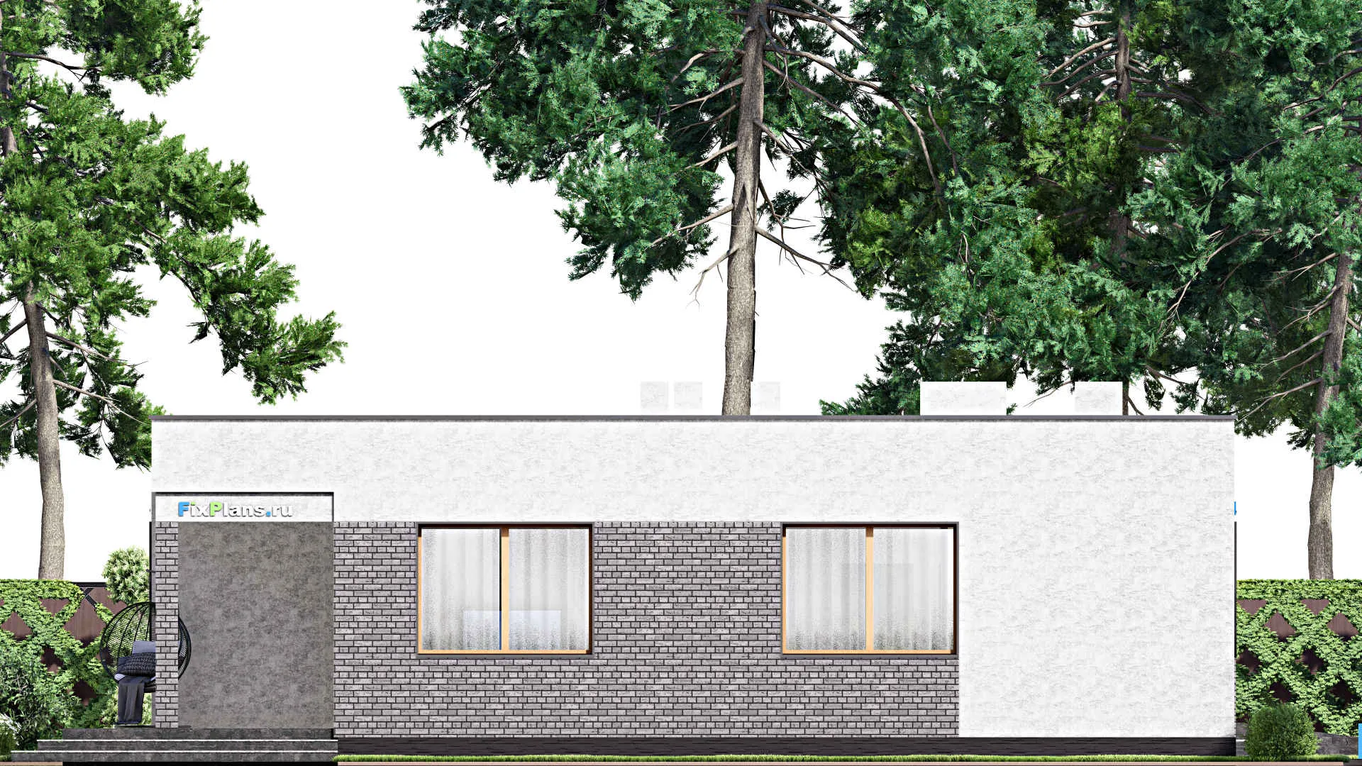 F-16082 - Проект одноэтажного дома 16 на 17, площадью 220 м² с террасой, гаражом на 1 машину и 4 спальнями