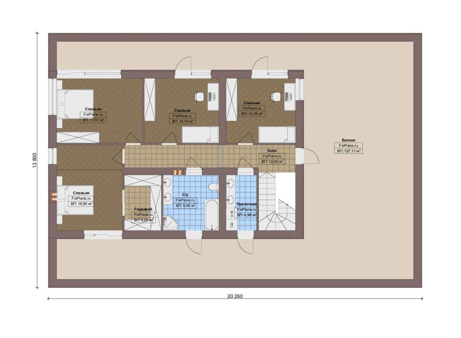 F-16289 - Планы двухэтажного дома 16 на 21, площадью 450 м² с 4 спальнями