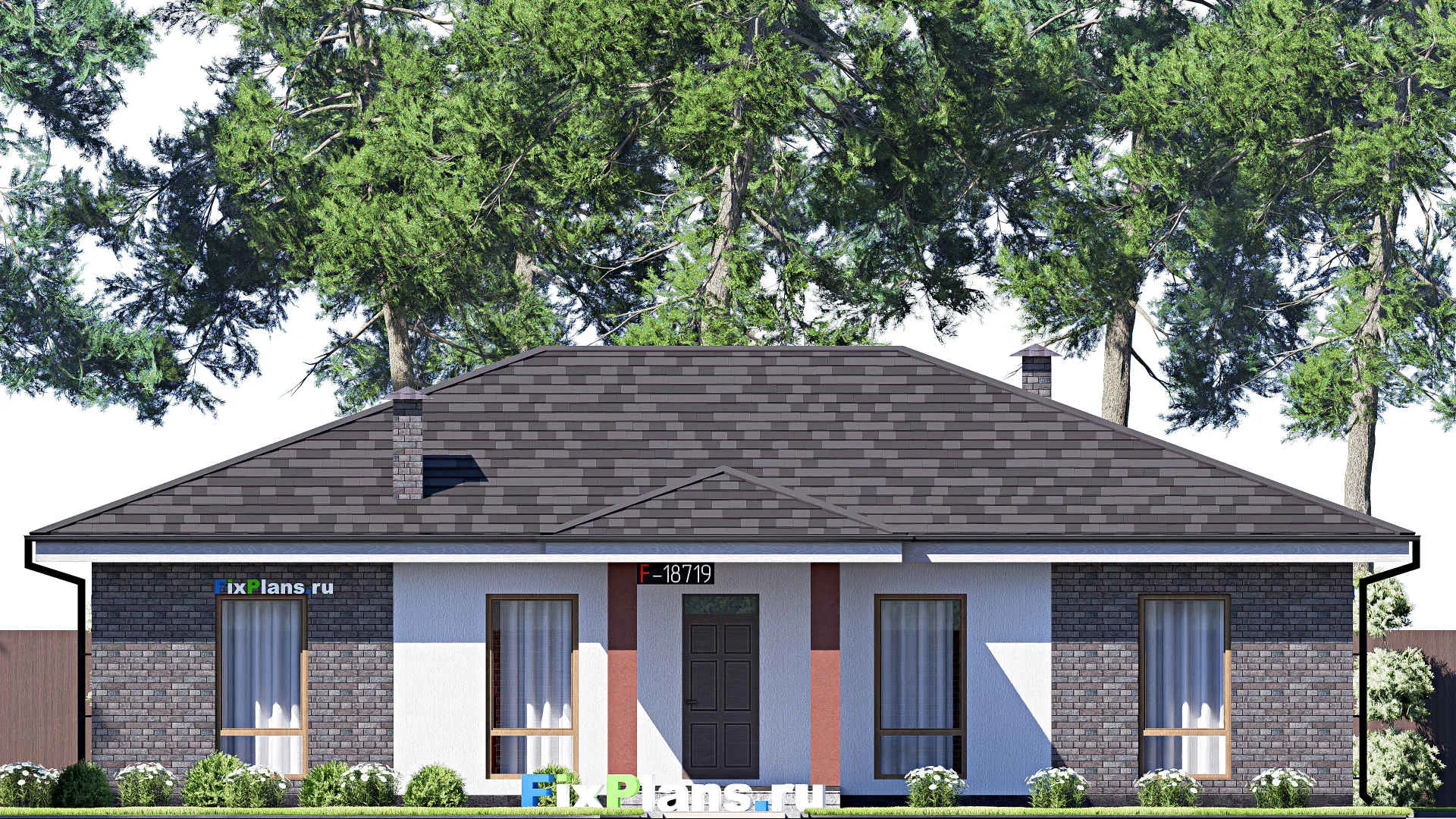 F-18719 - План одноэтажного дома 16 на 17, площадью 180 м² с террасой и 3 спальнями